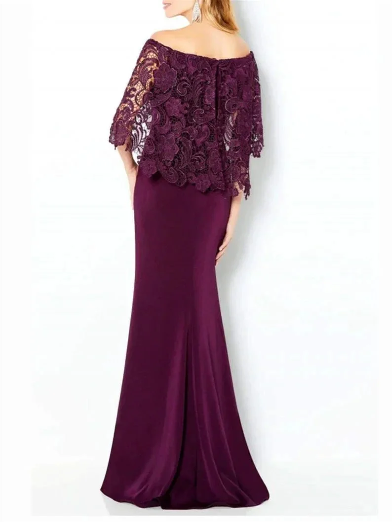 Sheath/Column Off-the-Shoulder Mother of the Bride Dresses with Lace - Image 2