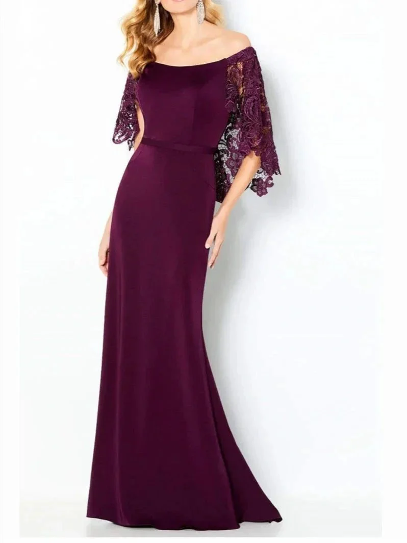 Sheath/Column Off-the-Shoulder Mother of the Bride Dresses with Lace - Image 4
