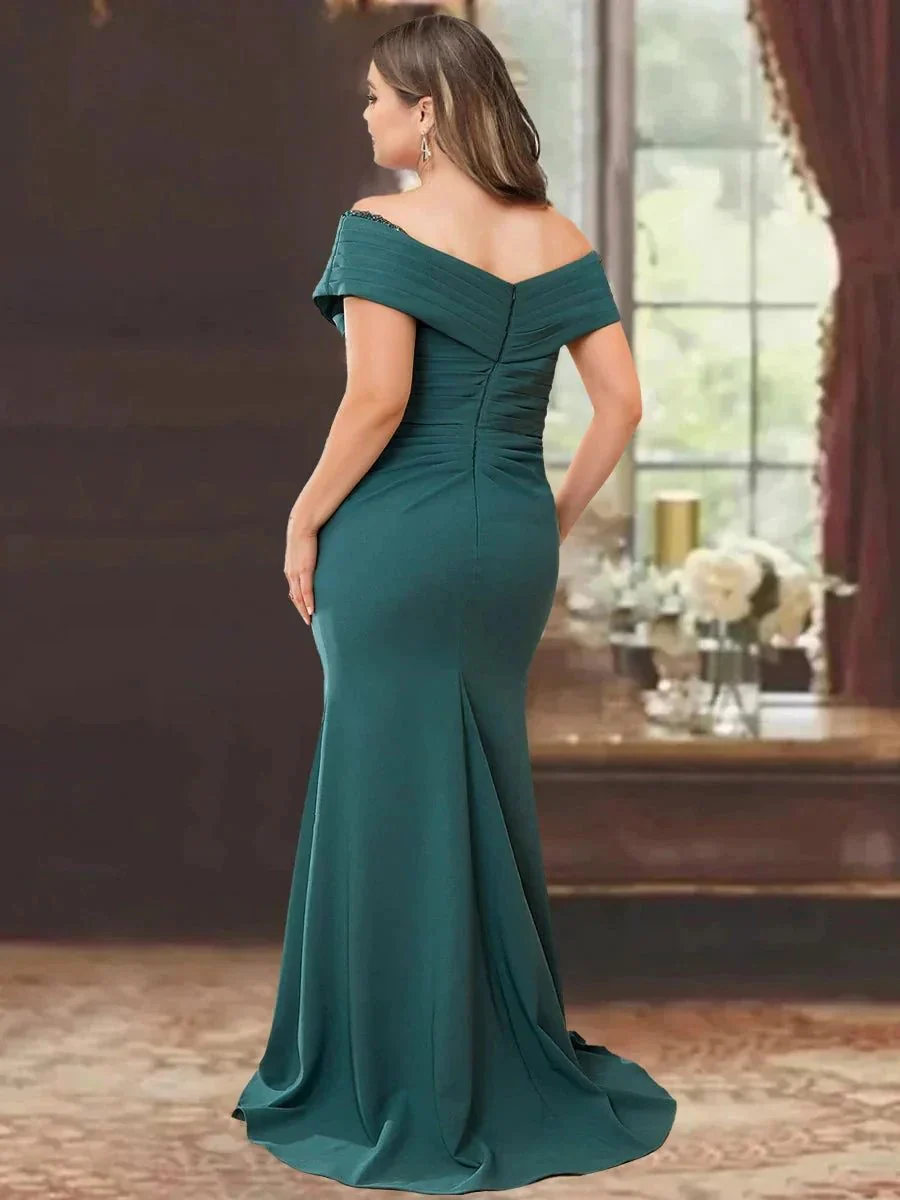 Sheath/Column Off-the-Shoulder Sleeveless Floor-Length Mother of the Bride Dresses With Ruffles - Image 4