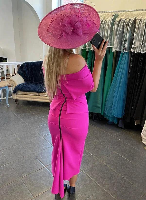 Sheath/Column Off-the-Shoulder Tea-Length Mother of the Bride Dresses - Image 2