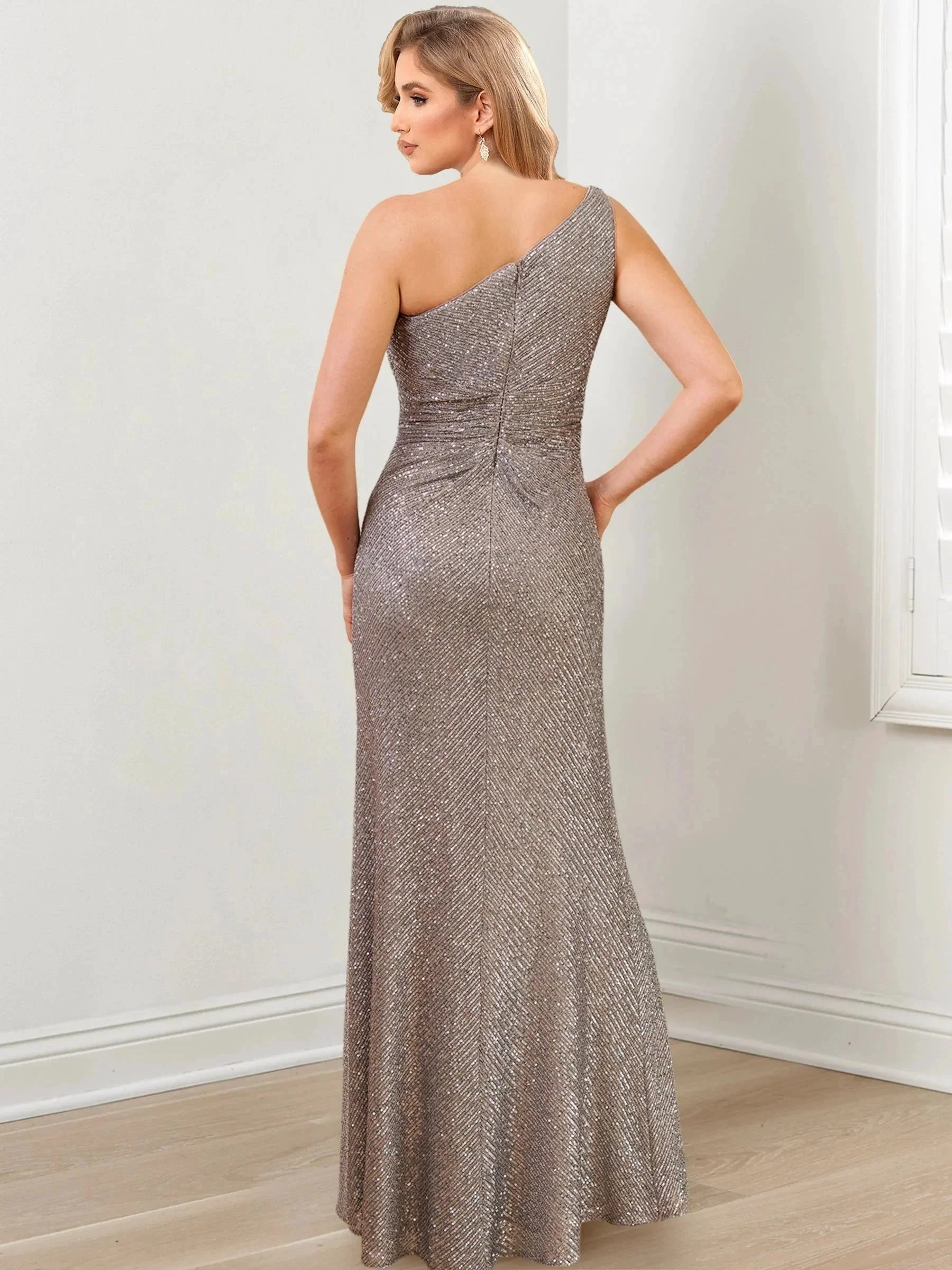 Sheath/Column One-Shoulder Floor-Length Mother of the Bride Dresses - Image 4