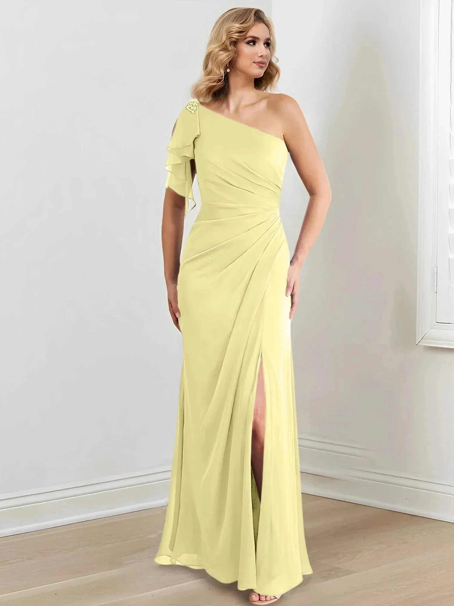 Sheath/Column One-Shoulder Floor-Length Mother of the Bride Dresses - Image 10