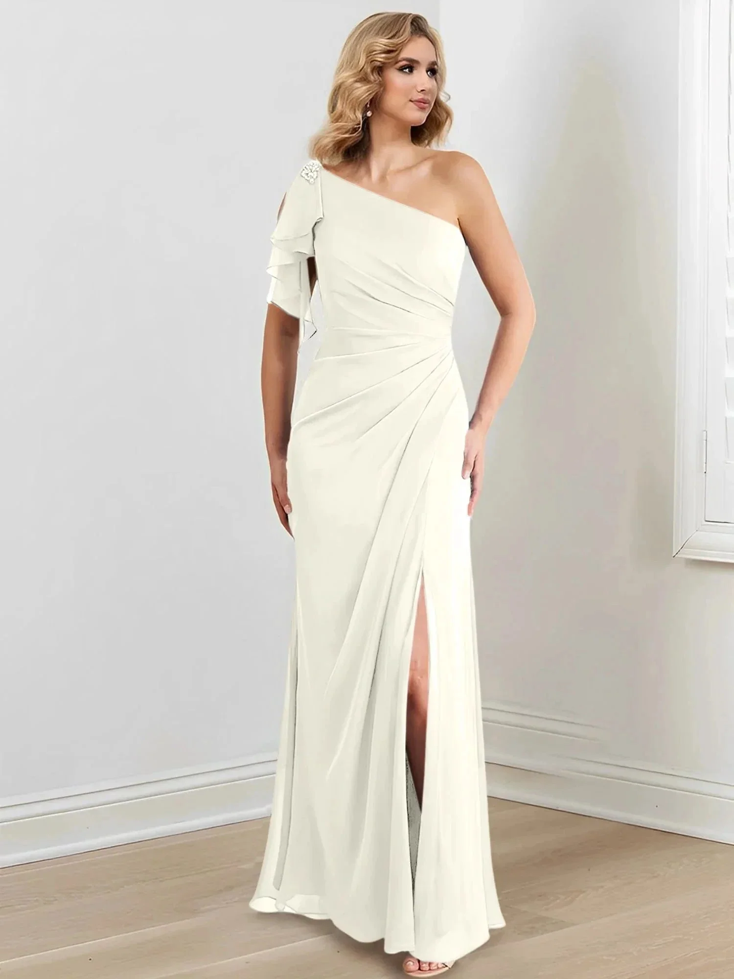 Sheath/Column One-Shoulder Floor-Length Mother of the Bride Dresses - Image 100