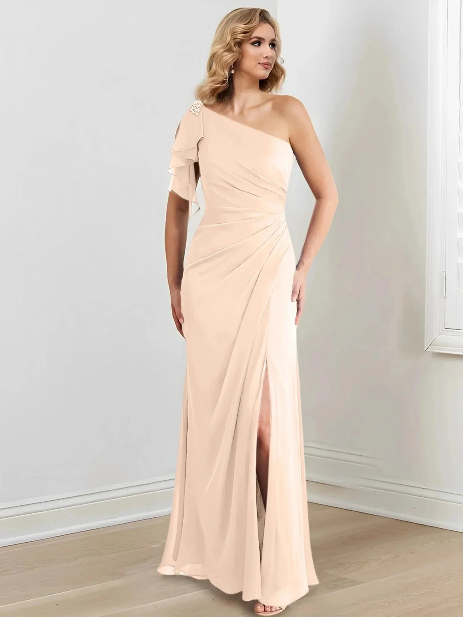 Sheath/Column One-Shoulder Floor-Length Mother of the Bride Dresses - Image 104