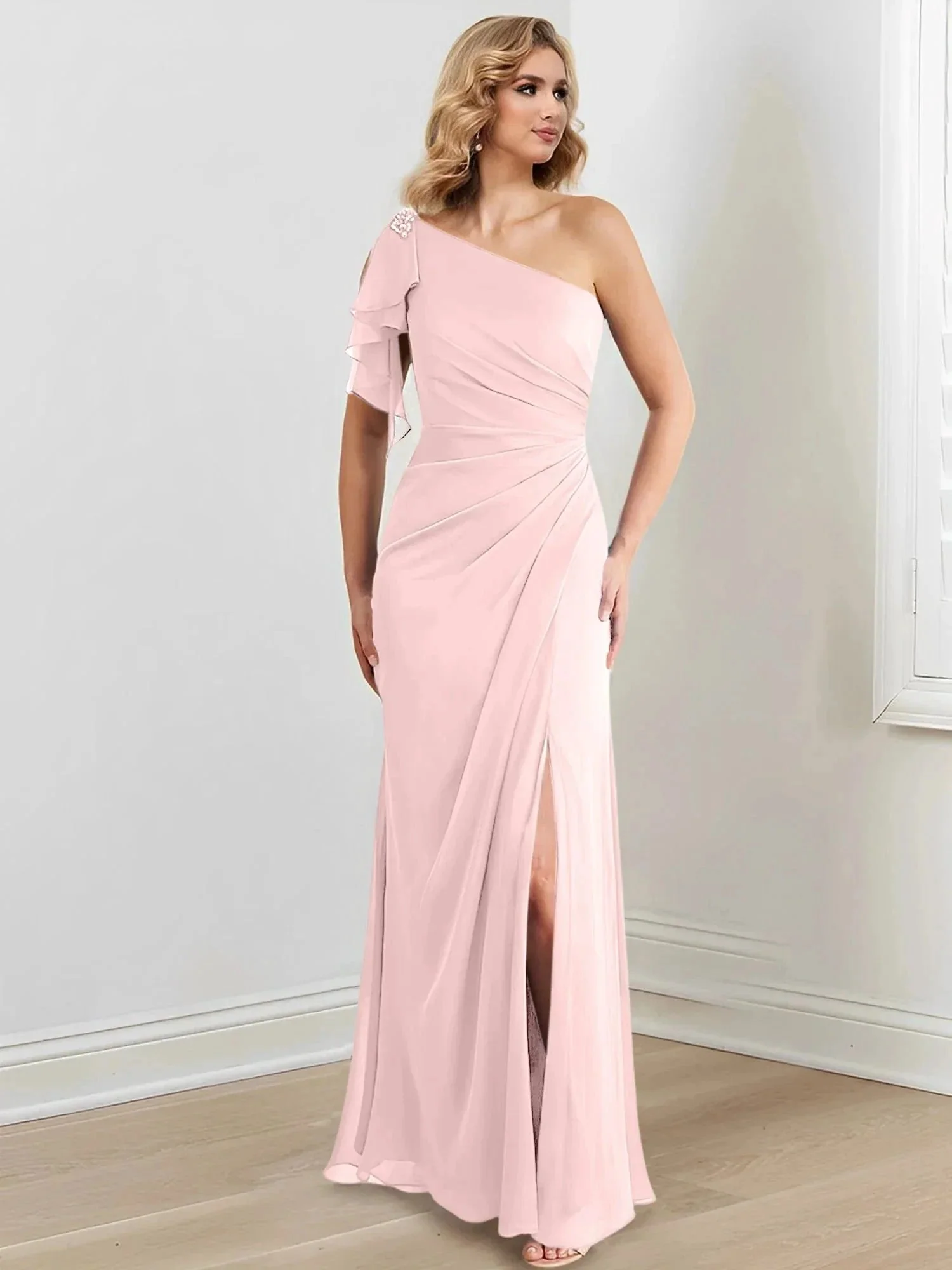 Sheath/Column One-Shoulder Floor-Length Mother of the Bride Dresses - Image 105