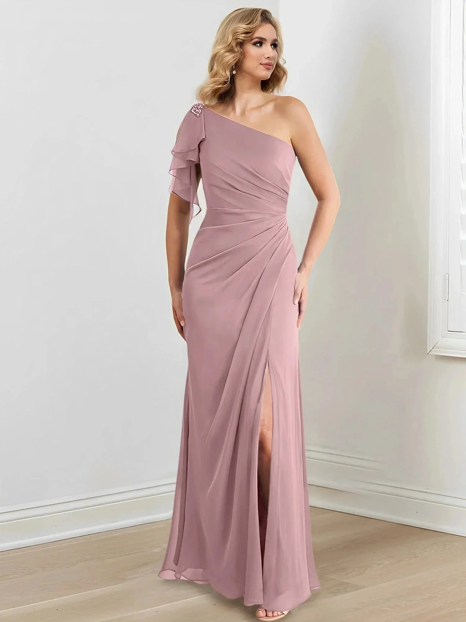 Sheath/Column One-Shoulder Floor-Length Mother of the Bride Dresses - Image 110