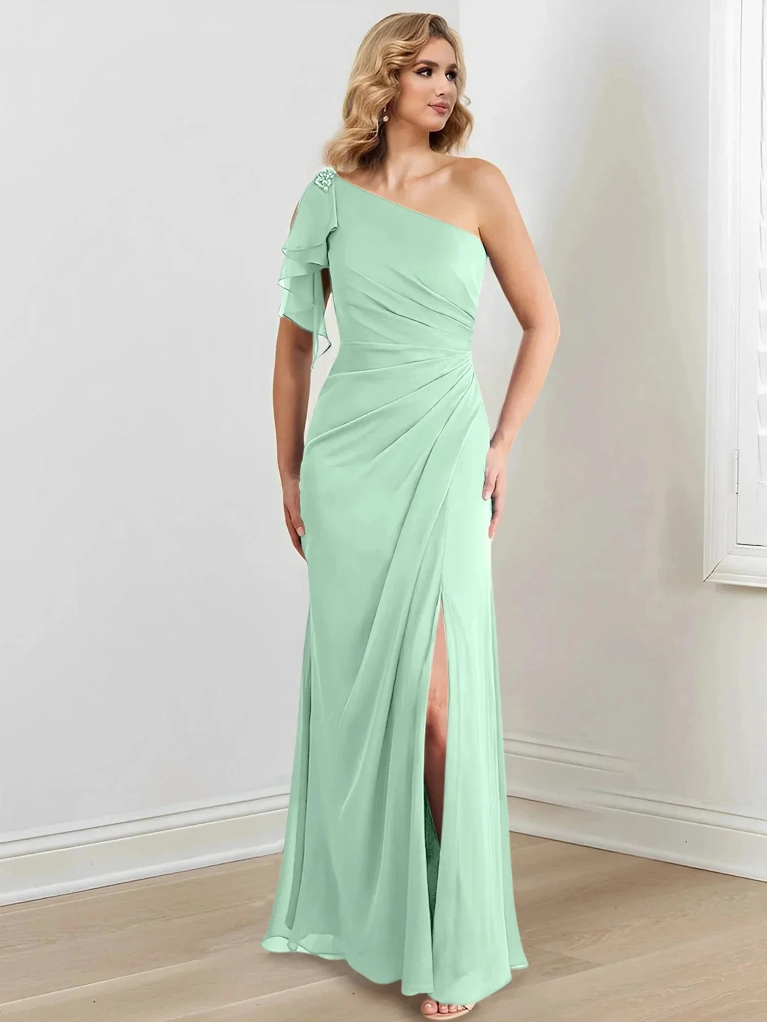 Sheath/Column One-Shoulder Floor-Length Mother of the Bride Dresses - Image 111