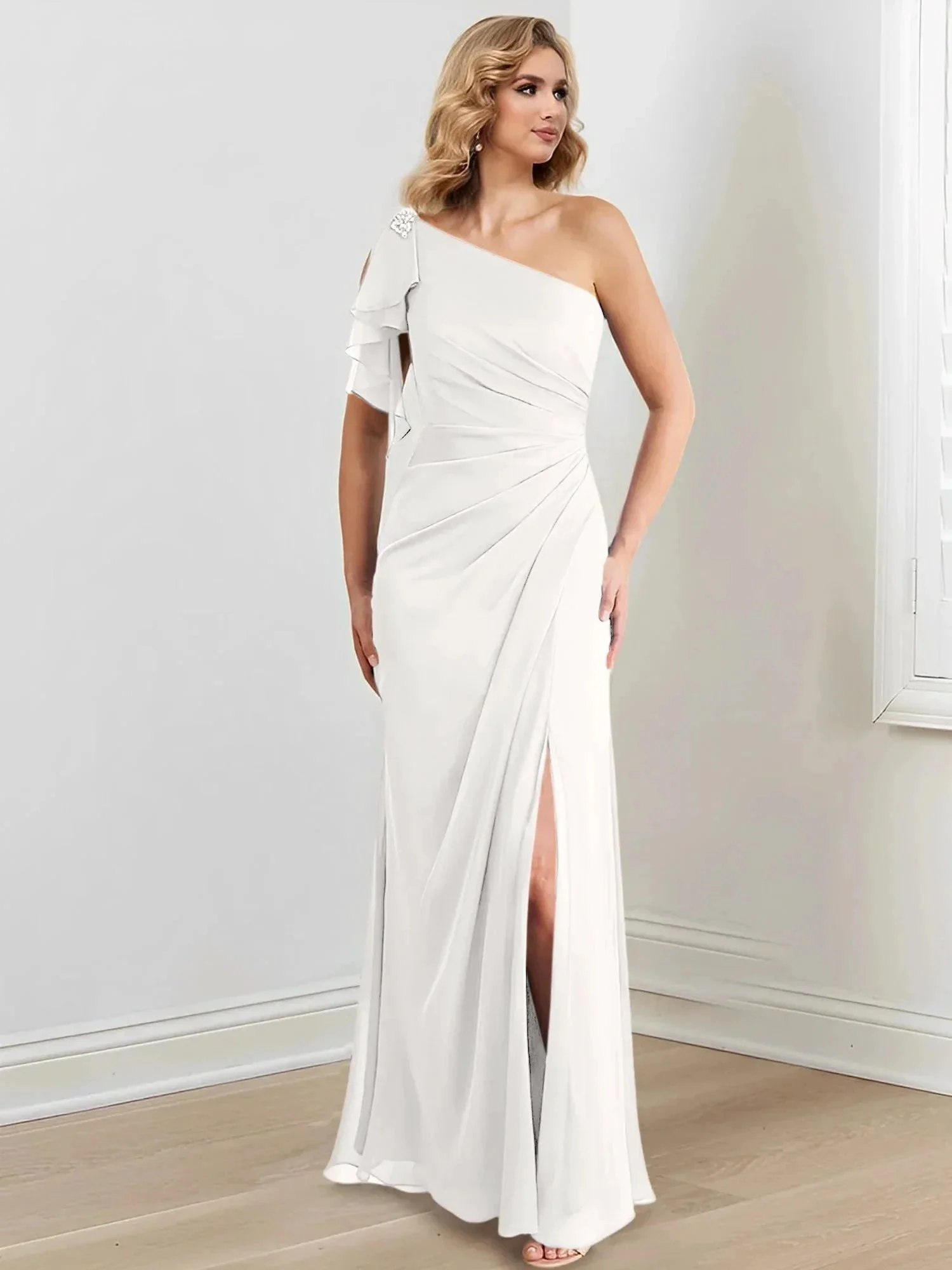Sheath/Column One-Shoulder Floor-Length Mother of the Bride Dresses - Image 116