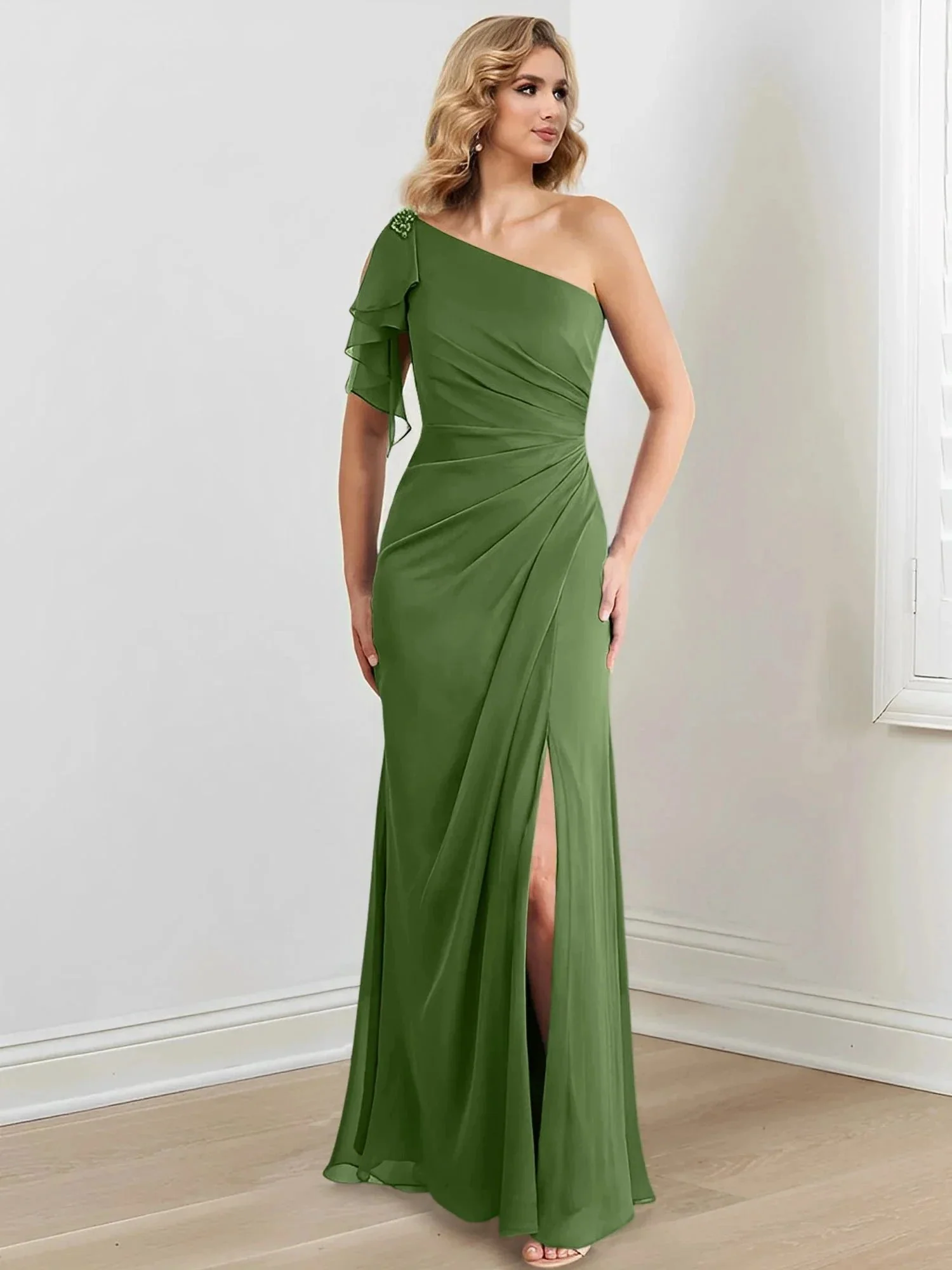 Sheath/Column One-Shoulder Floor-Length Mother of the Bride Dresses - Image 117