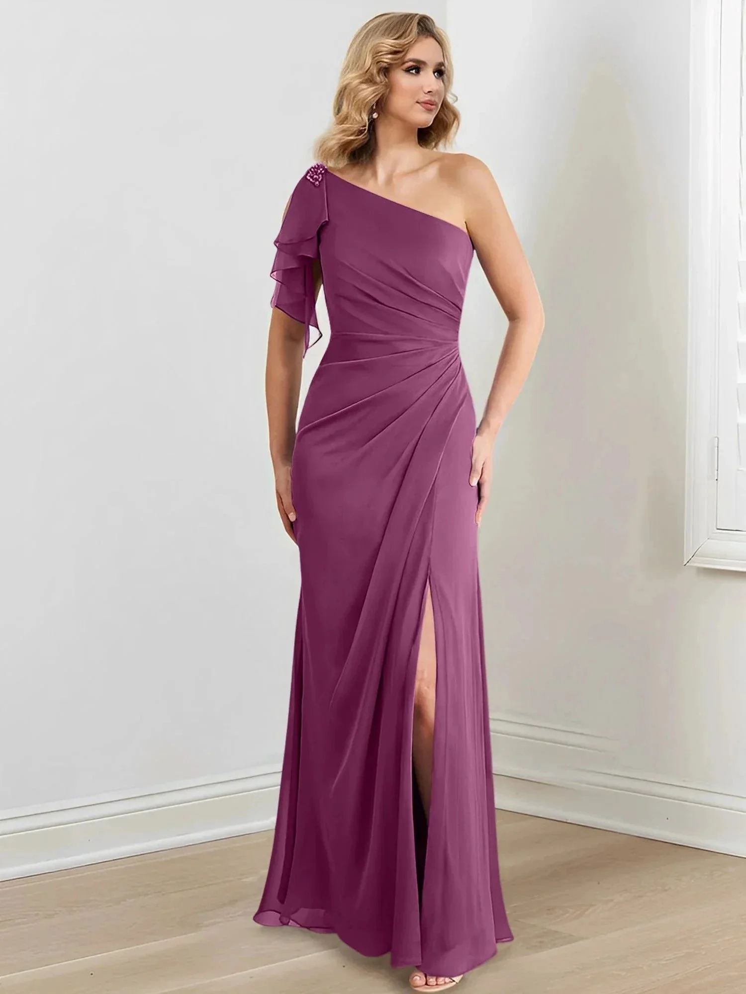 Sheath/Column One-Shoulder Floor-Length Mother of the Bride Dresses - Image 119