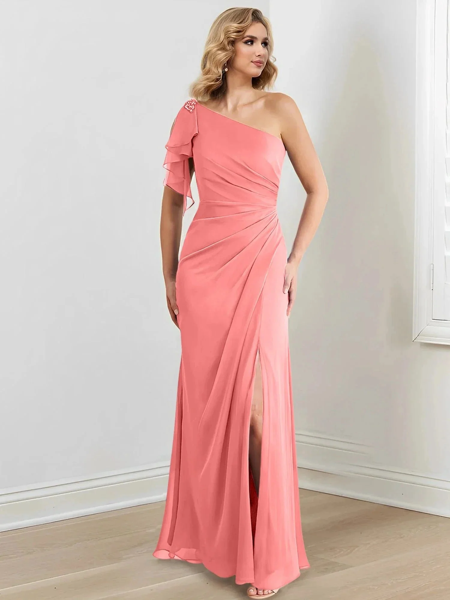 Sheath/Column One-Shoulder Floor-Length Mother of the Bride Dresses - Image 12