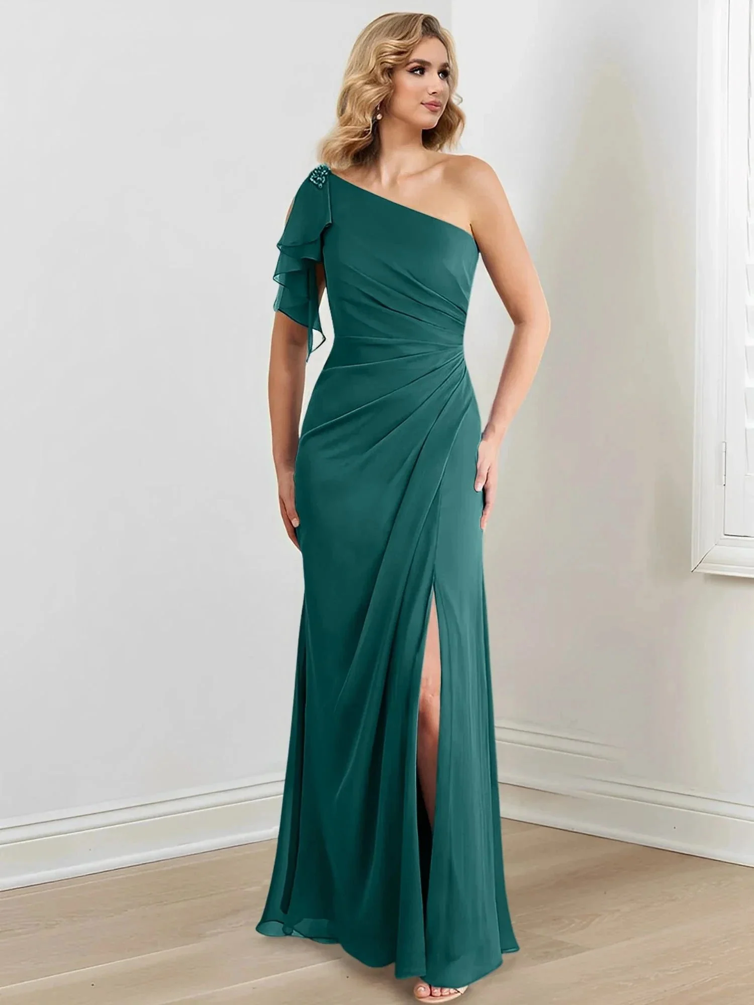Sheath/Column One-Shoulder Floor-Length Mother of the Bride Dresses - Image 121