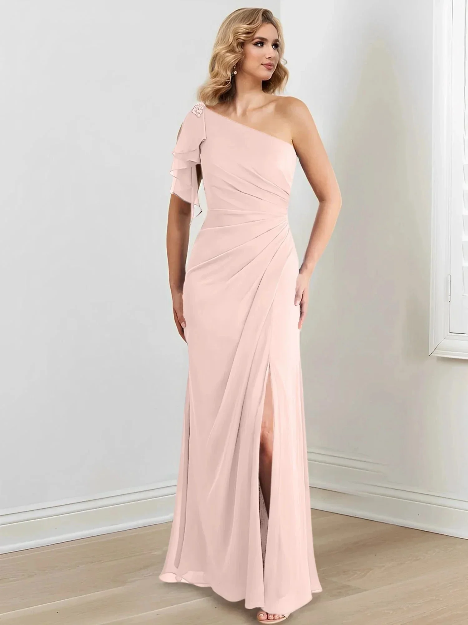 Sheath/Column One-Shoulder Floor-Length Mother of the Bride Dresses - Image 122