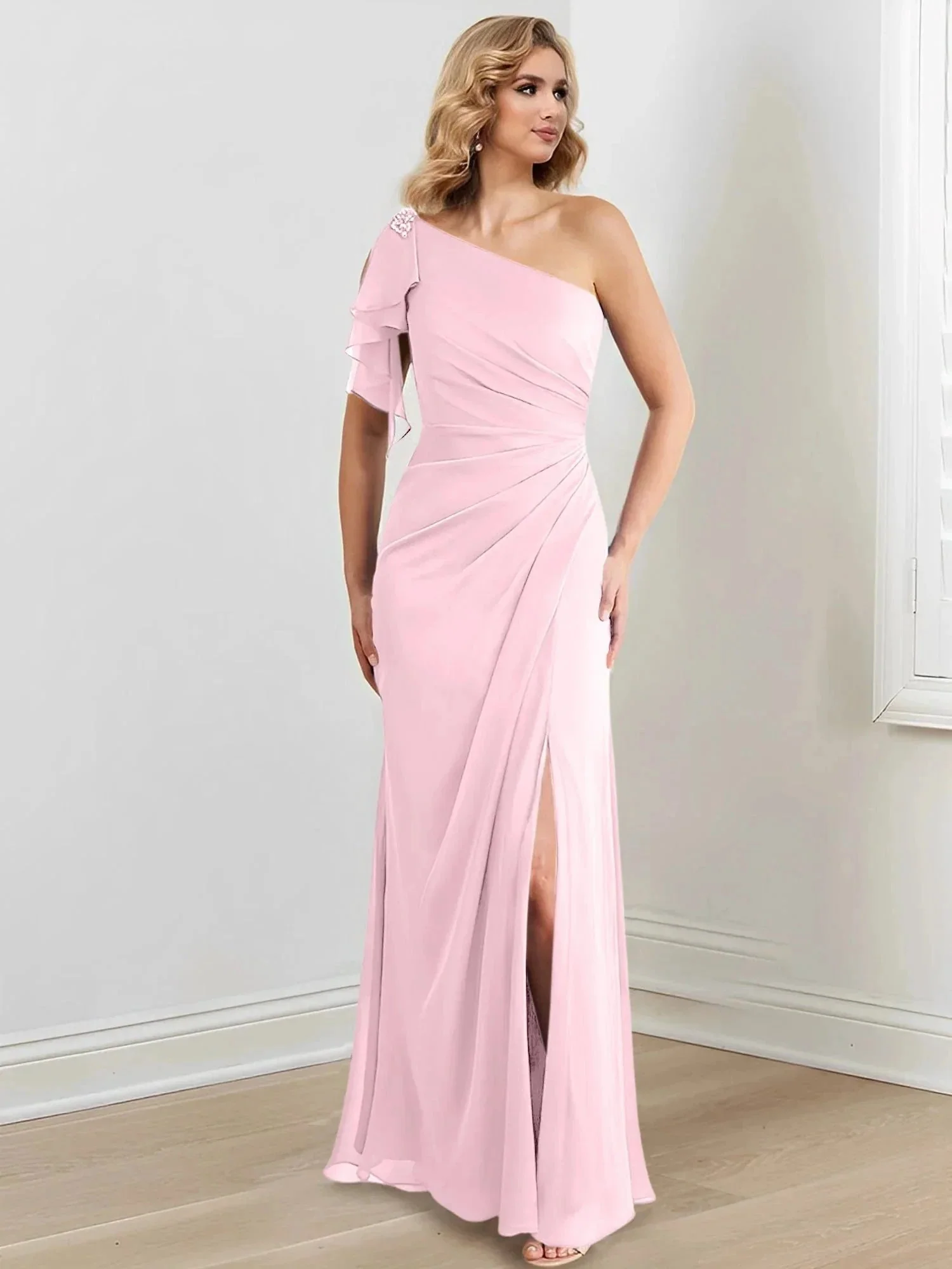 Sheath/Column One-Shoulder Floor-Length Mother of the Bride Dresses - Image 123