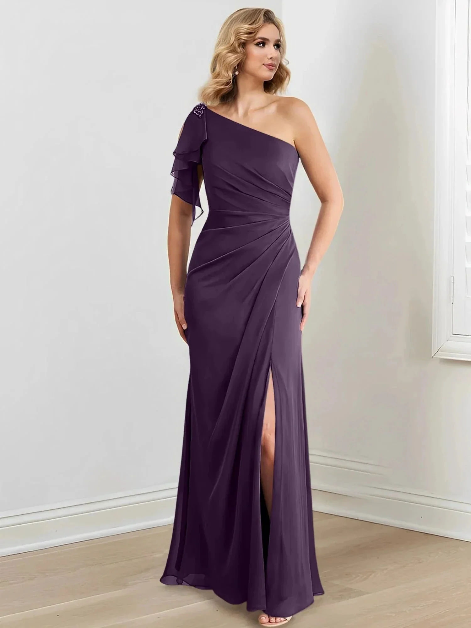 Sheath/Column One-Shoulder Floor-Length Mother of the Bride Dresses - Image 124