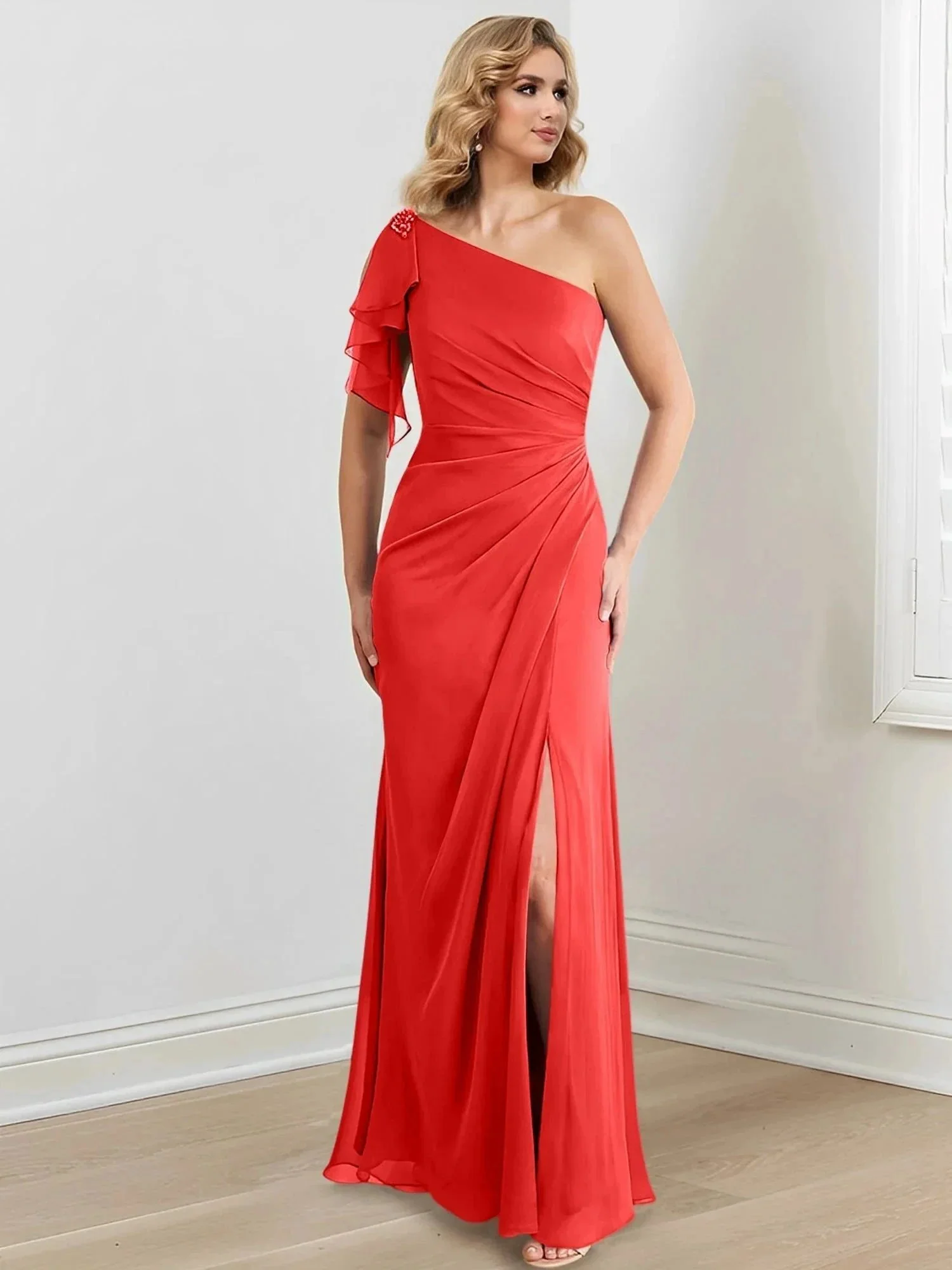Sheath/Column One-Shoulder Floor-Length Mother of the Bride Dresses - Image 126