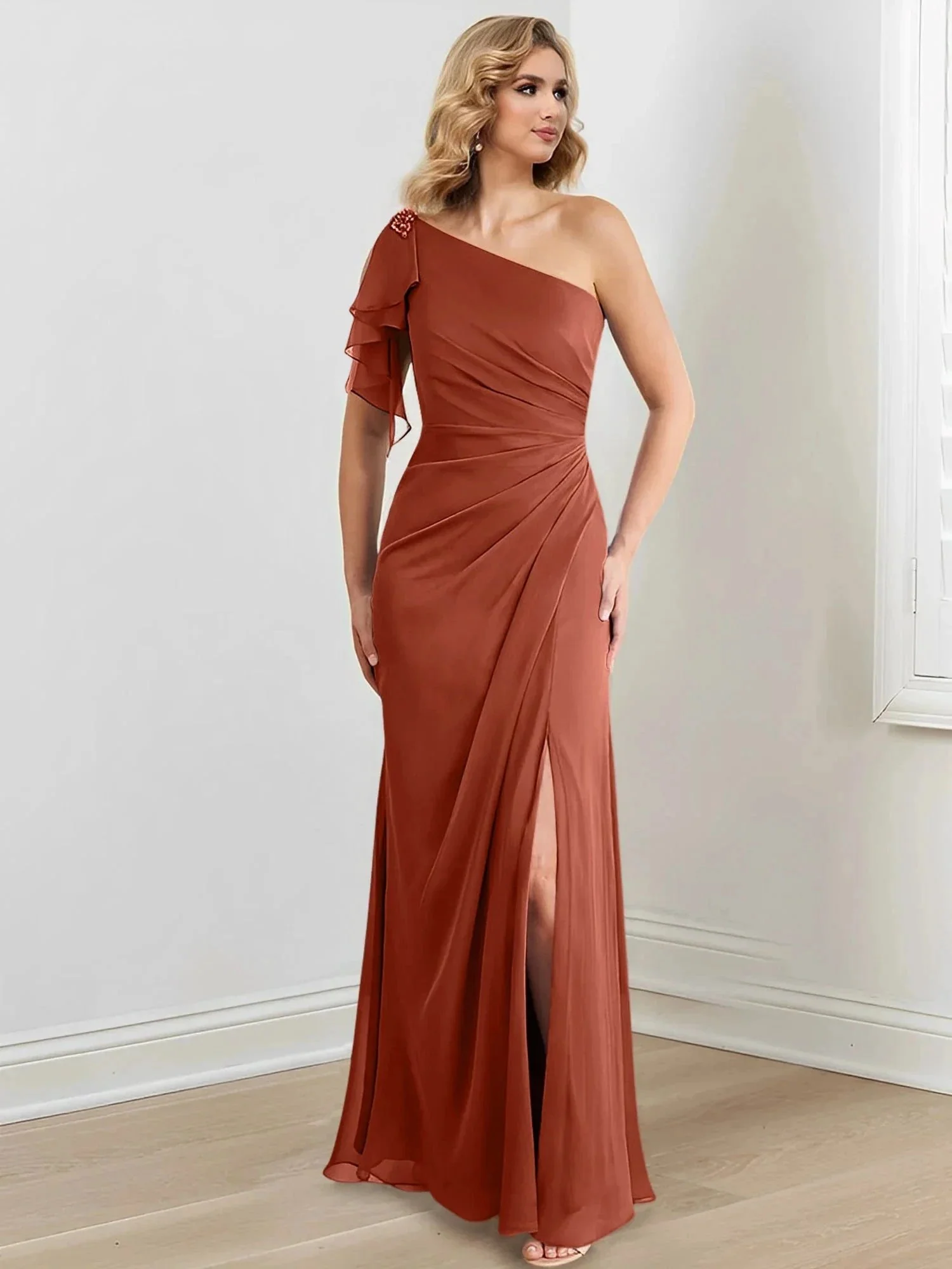 Sheath/Column One-Shoulder Floor-Length Mother of the Bride Dresses - Image 128