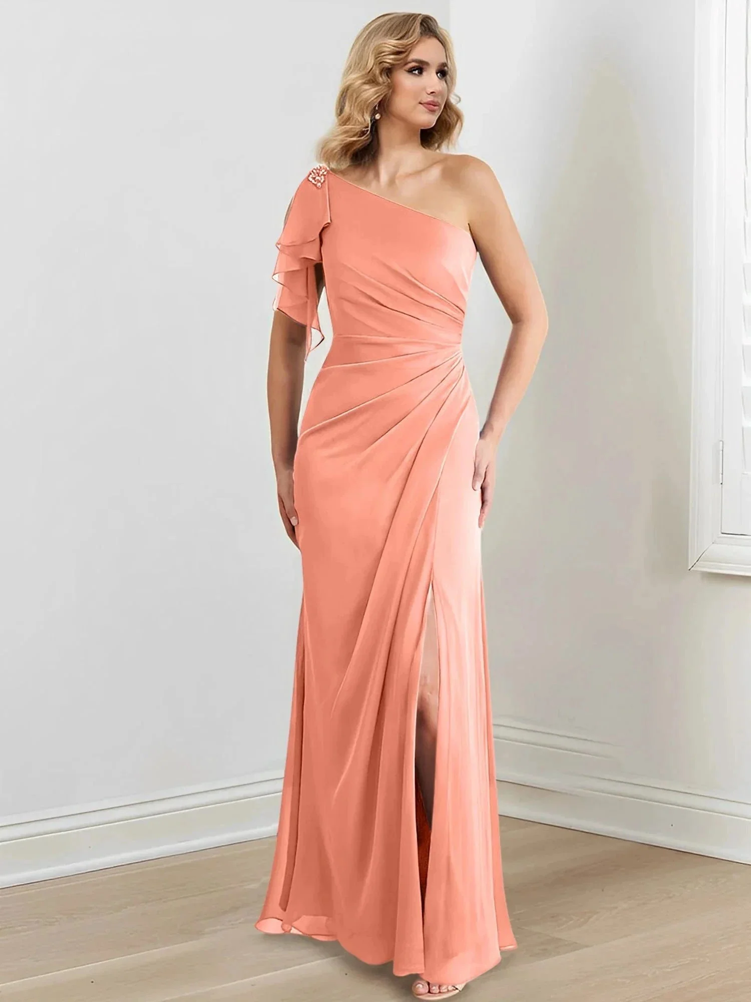 Sheath/Column One-Shoulder Floor-Length Mother of the Bride Dresses - Image 130
