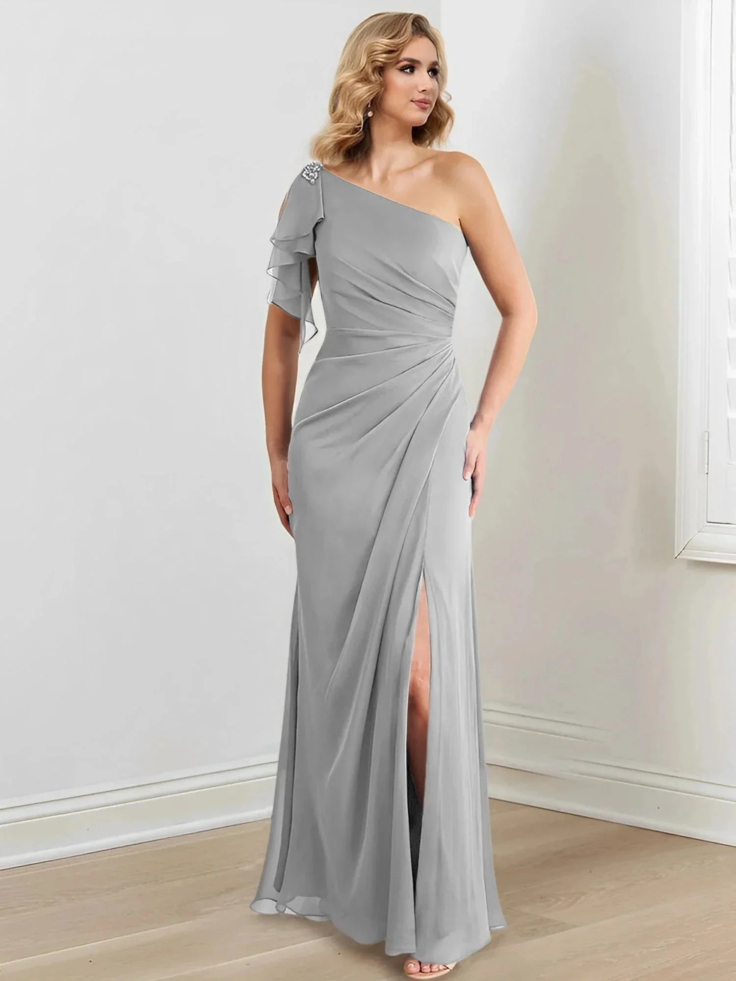 Sheath/Column One-Shoulder Floor-Length Mother of the Bride Dresses - Image 131