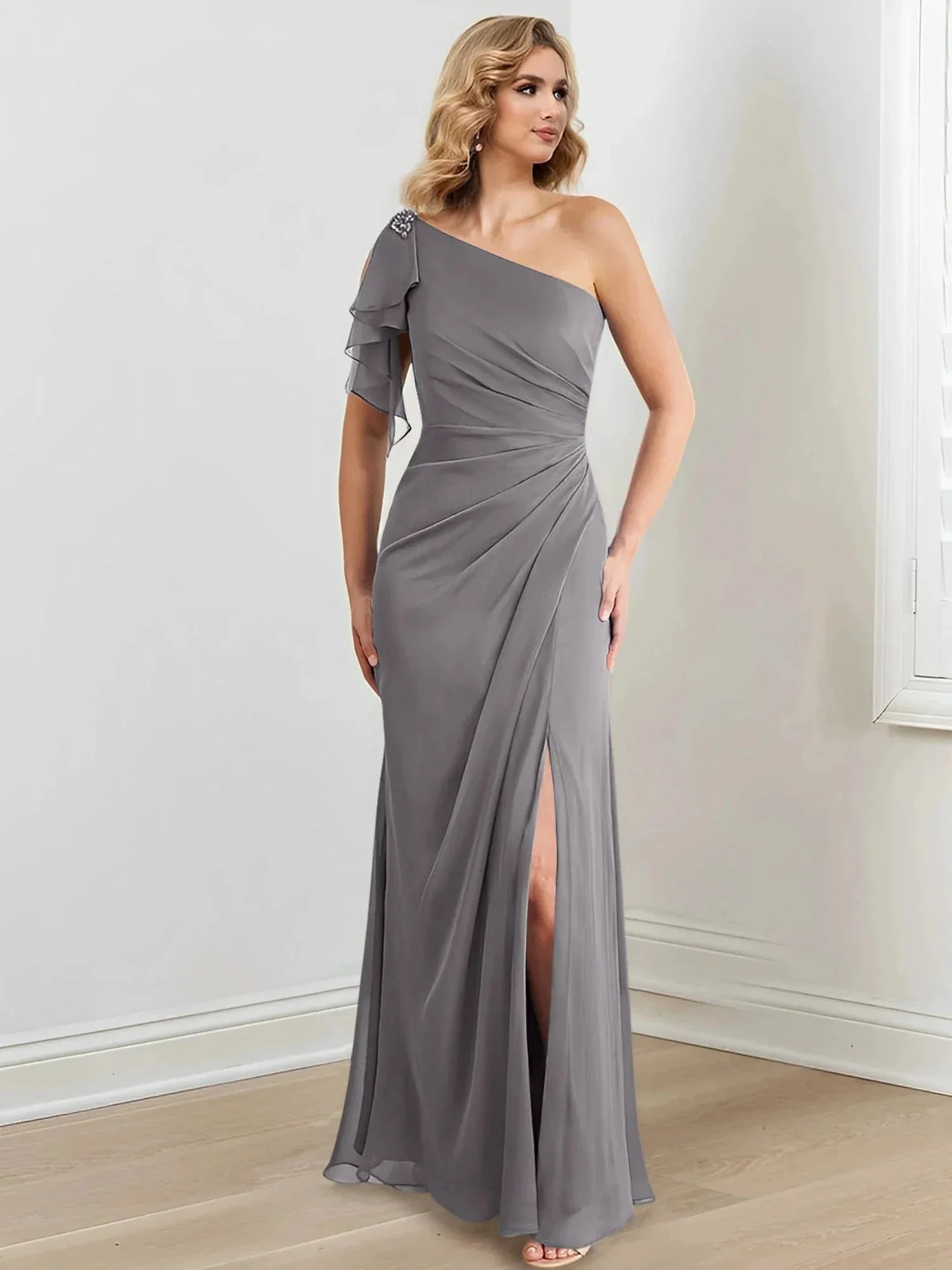 Sheath/Column One-Shoulder Floor-Length Mother of the Bride Dresses - Image 132