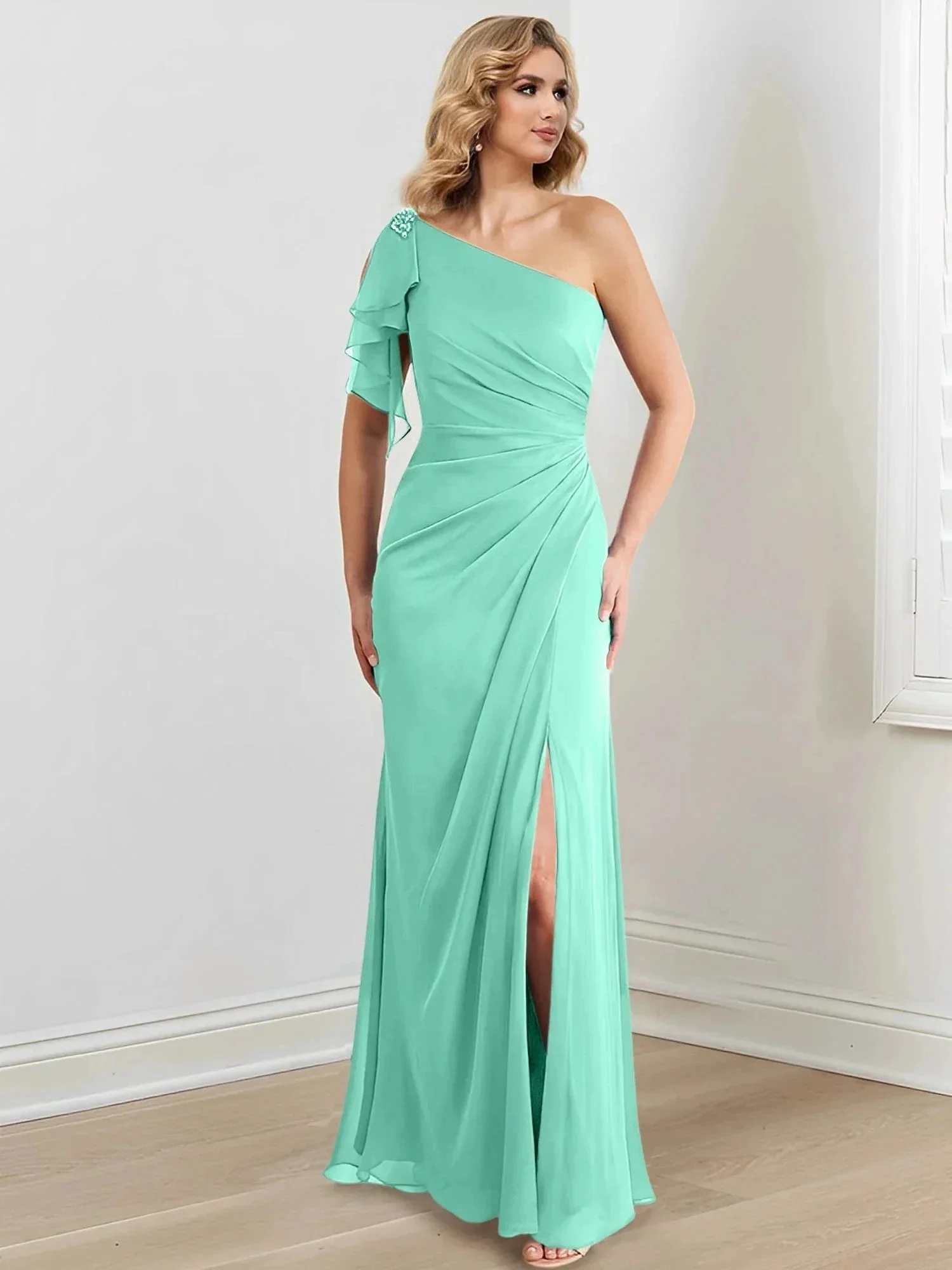 Sheath/Column One-Shoulder Floor-Length Mother of the Bride Dresses - Image 134