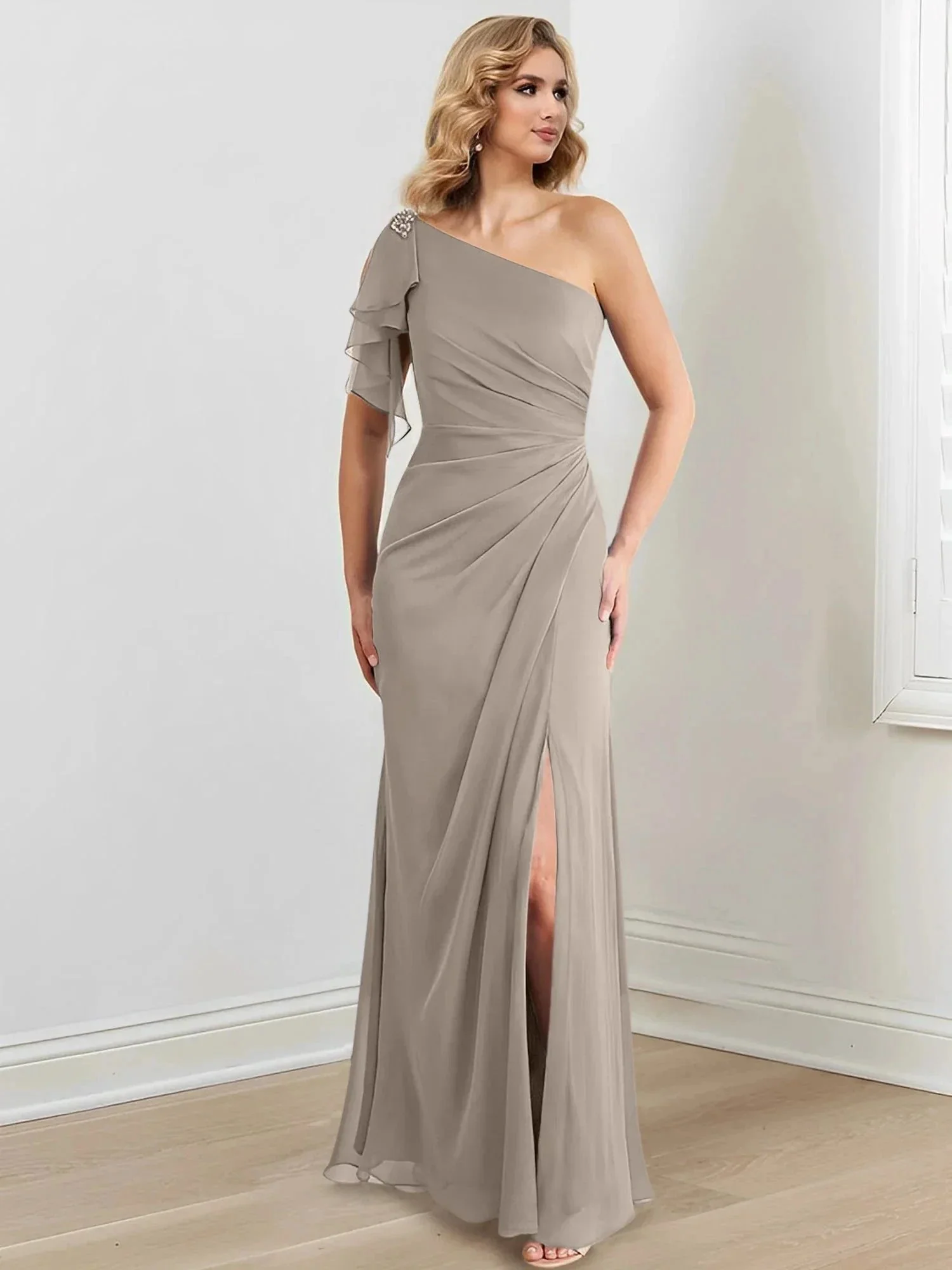 Sheath/Column One-Shoulder Floor-Length Mother of the Bride Dresses - Image 137