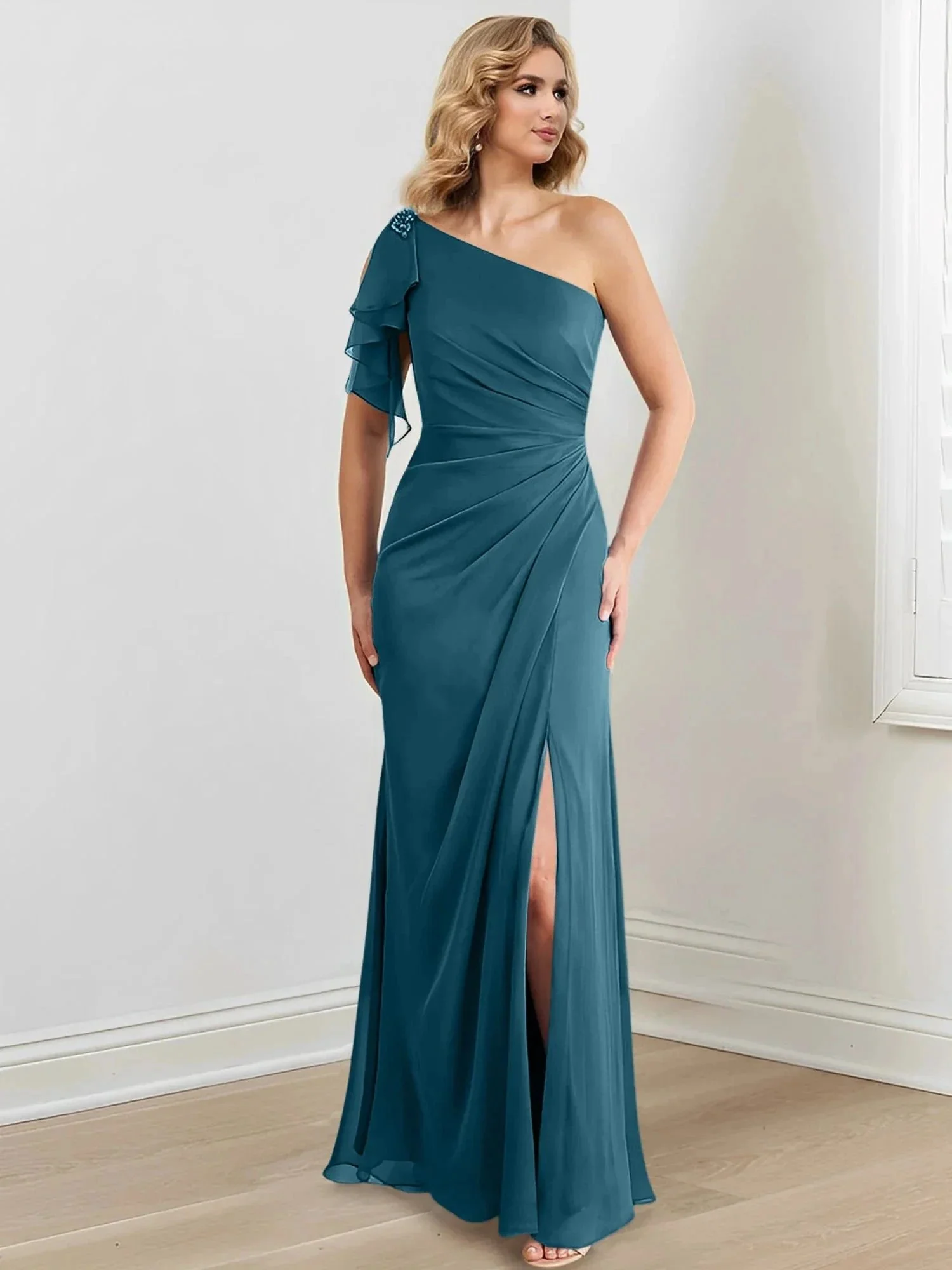 Sheath/Column One-Shoulder Floor-Length Mother of the Bride Dresses - Image 138