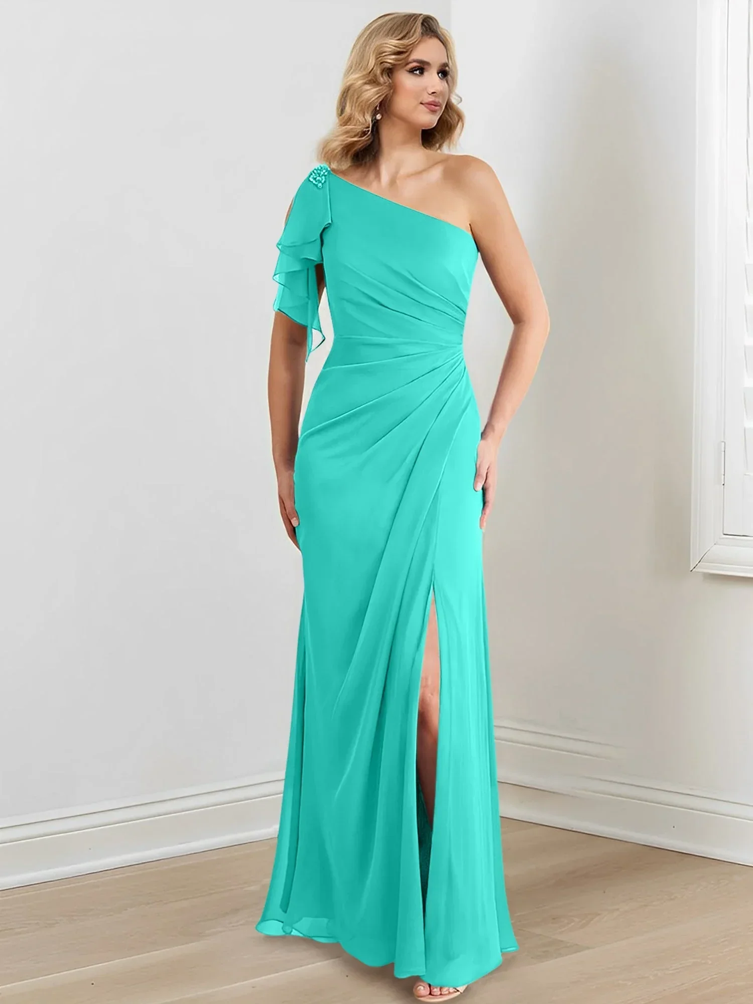 Sheath/Column One-Shoulder Floor-Length Mother of the Bride Dresses - Image 139