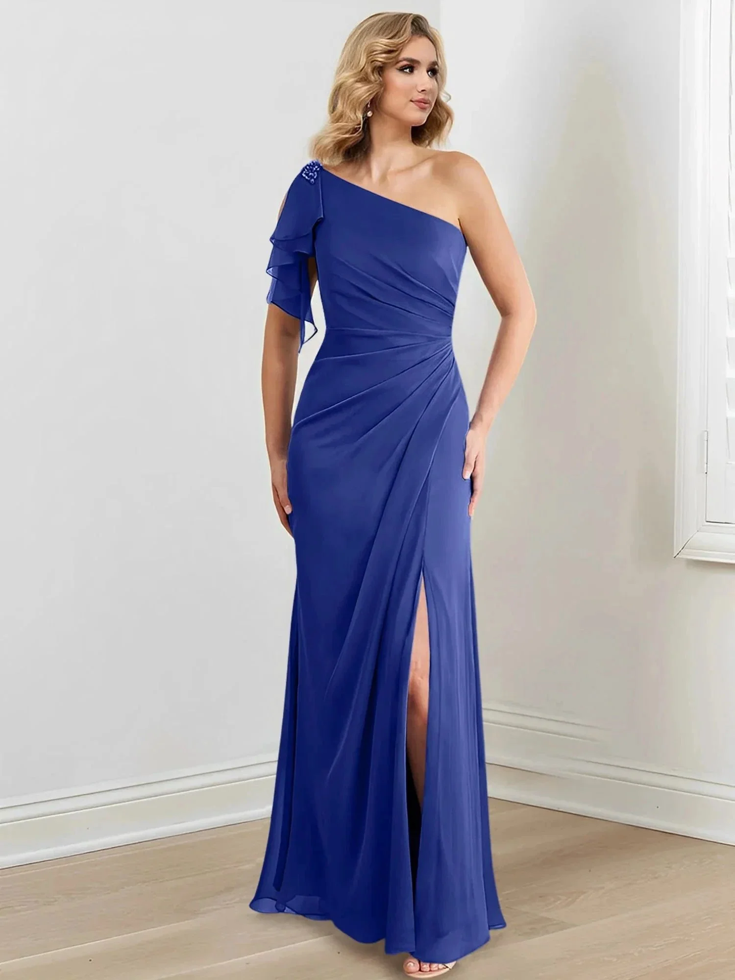 Sheath/Column One-Shoulder Floor-Length Mother of the Bride Dresses - Image 14