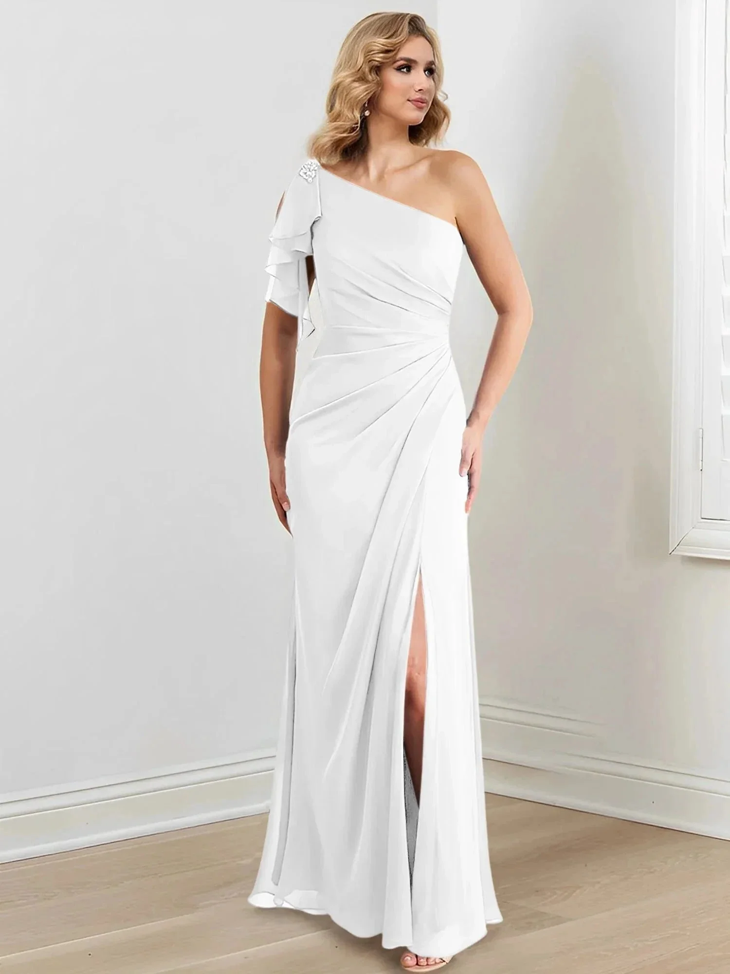 Sheath/Column One-Shoulder Floor-Length Mother of the Bride Dresses - Image 140