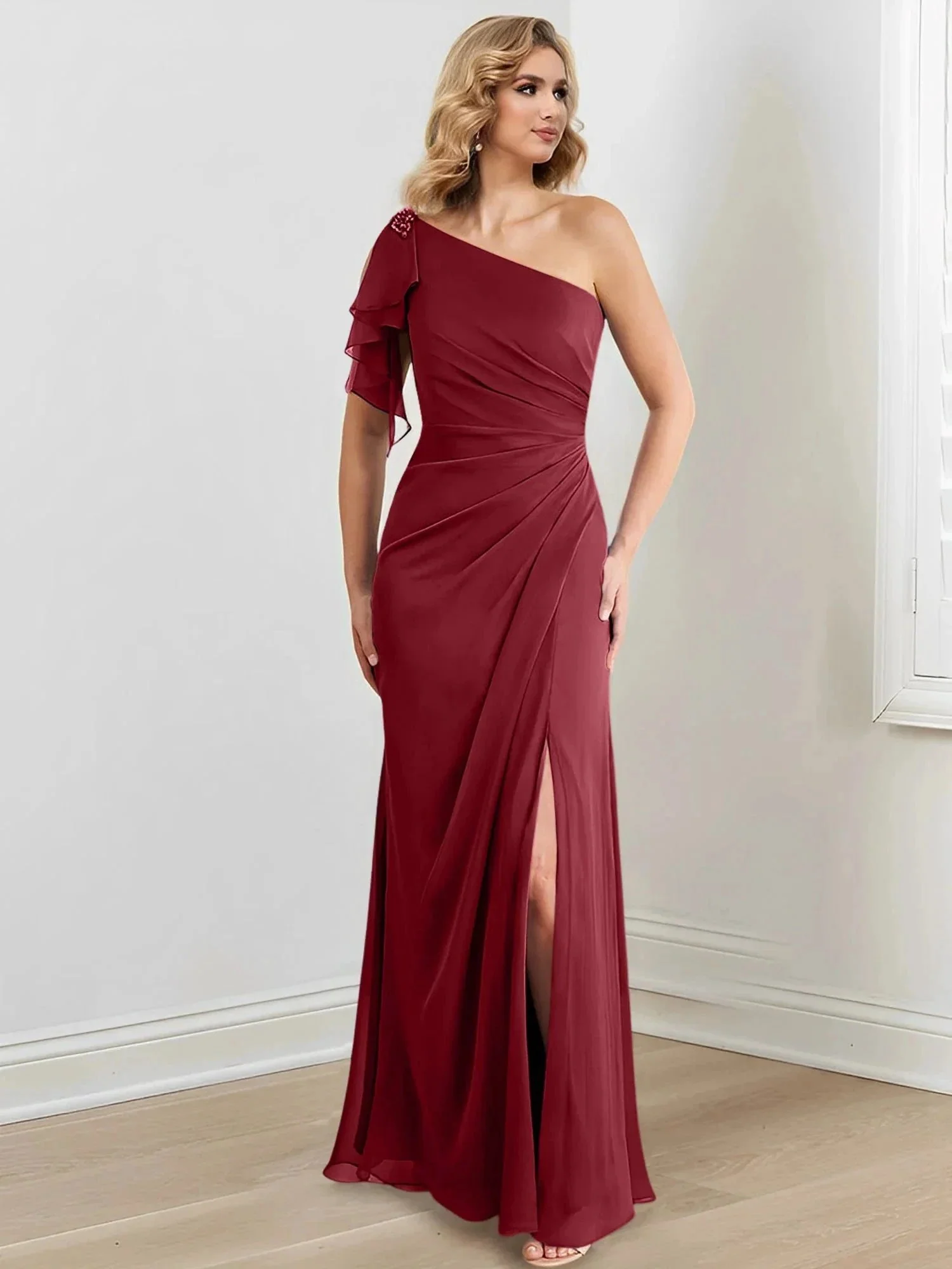 Sheath/Column One-Shoulder Floor-Length Mother of the Bride Dresses - Image 141