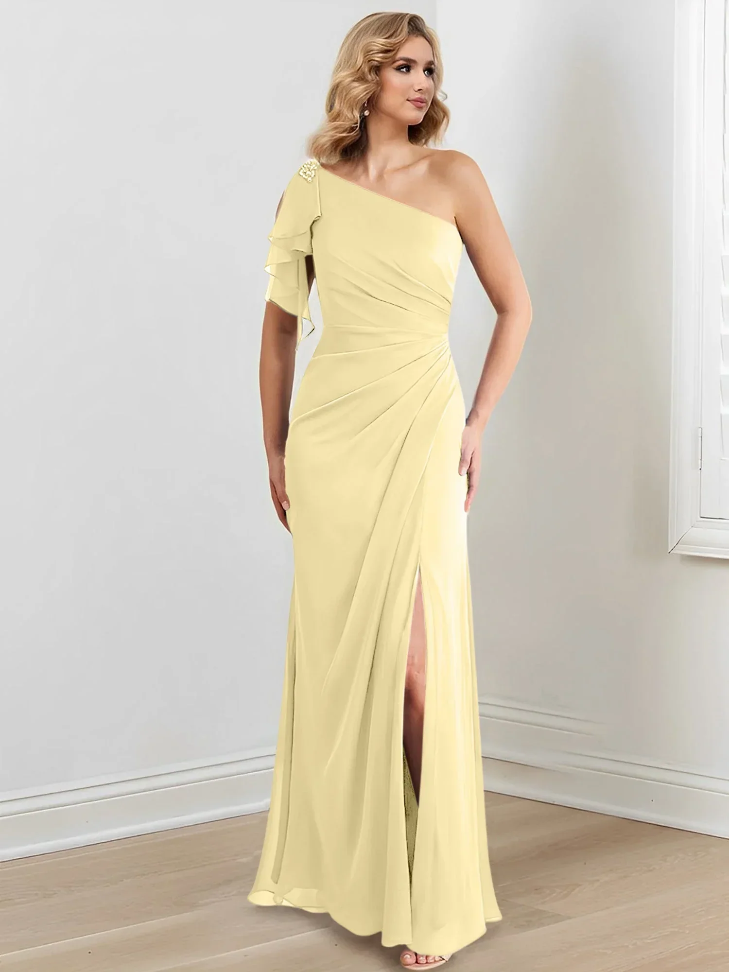 Sheath/Column One-Shoulder Floor-Length Mother of the Bride Dresses - Image 143