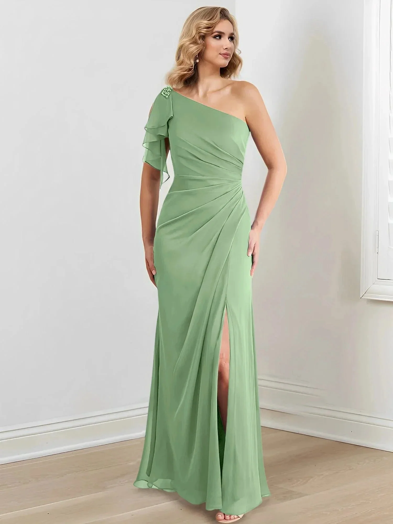 Sheath/Column One-Shoulder Floor-Length Mother of the Bride Dresses - Image 19