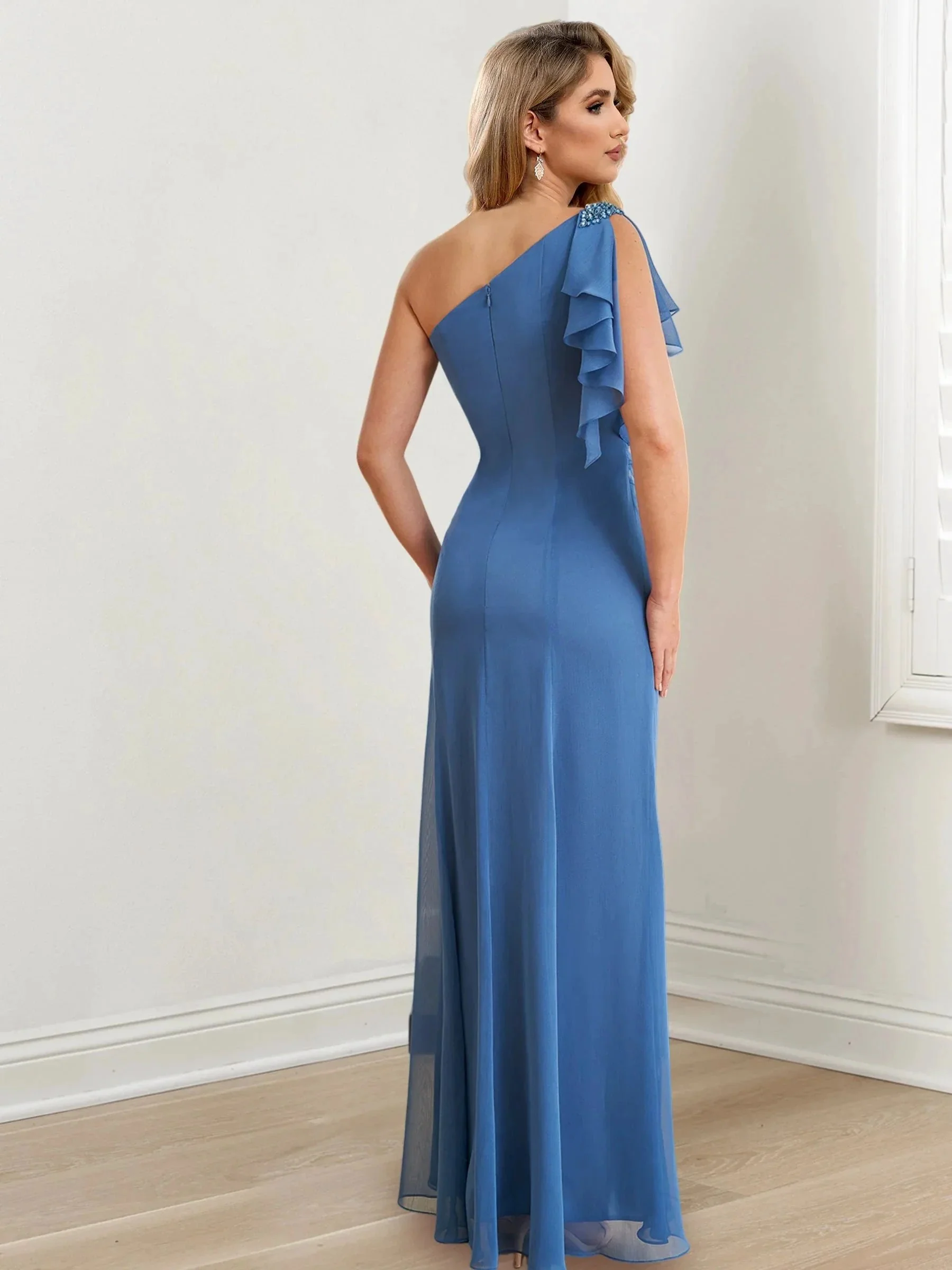 Sheath/Column One-Shoulder Floor-Length Mother of the Bride Dresses - Image 2