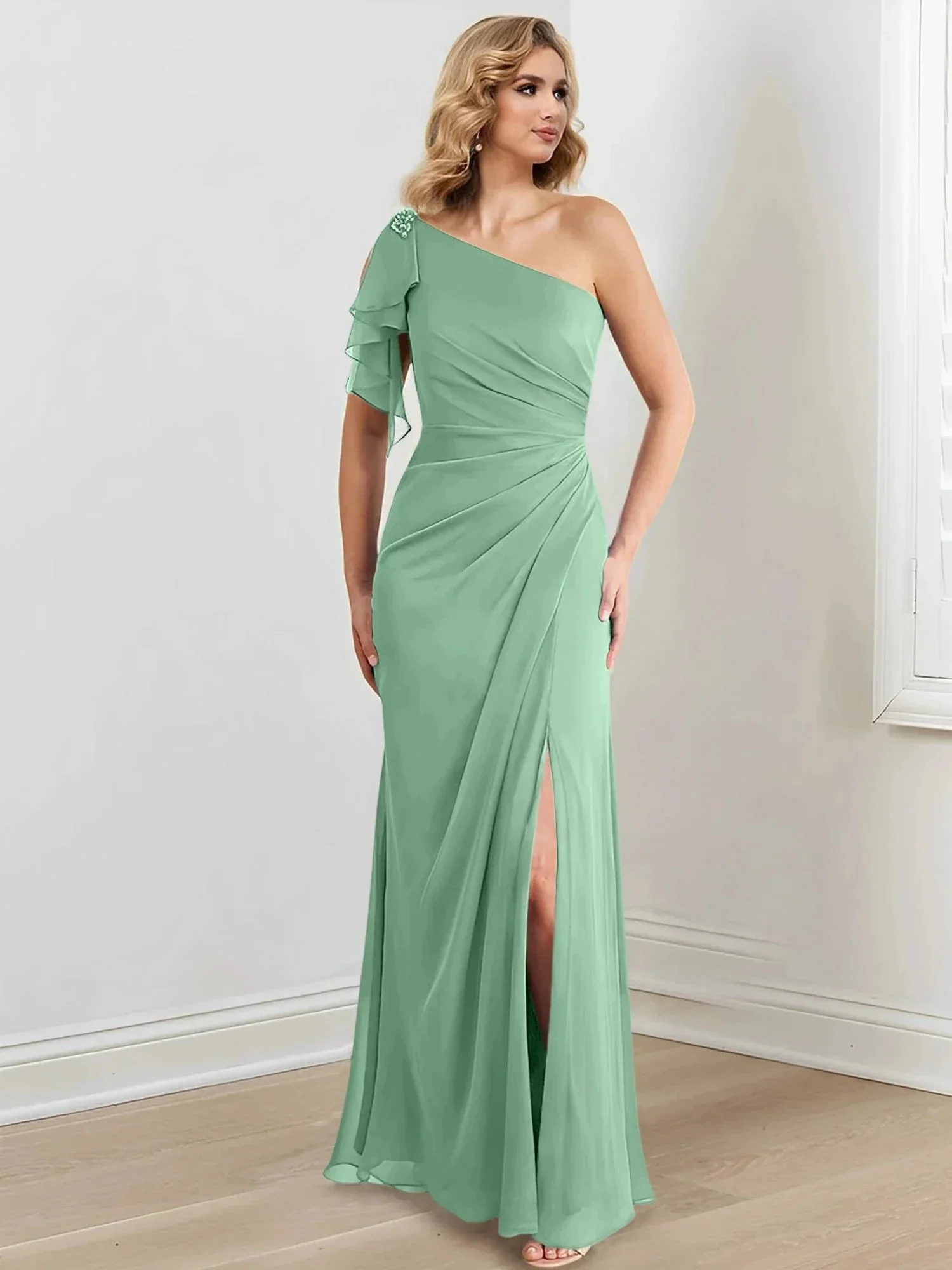Sheath/Column One-Shoulder Floor-Length Mother of the Bride Dresses - Image 21