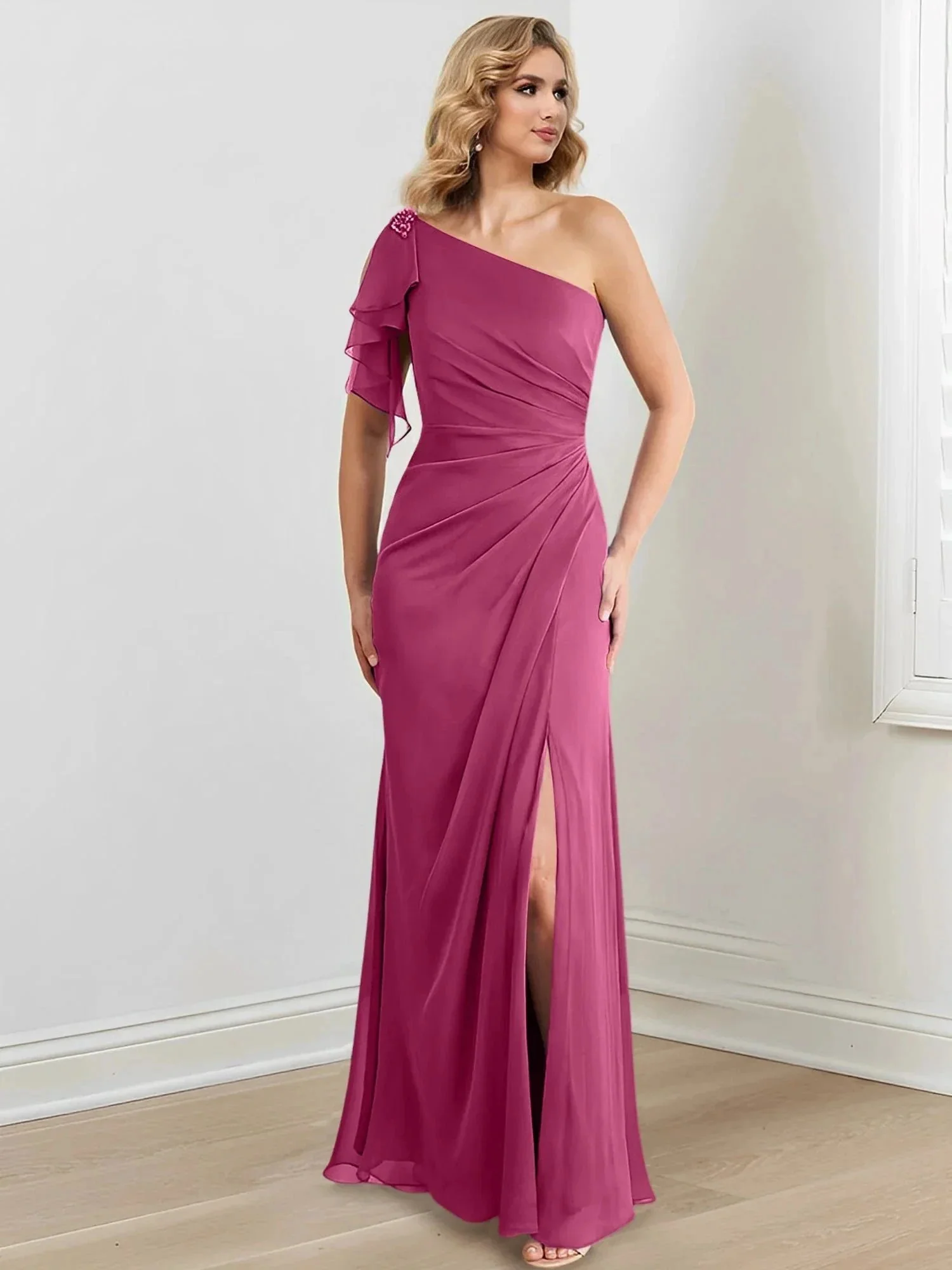 Sheath/Column One-Shoulder Floor-Length Mother of the Bride Dresses - Image 22