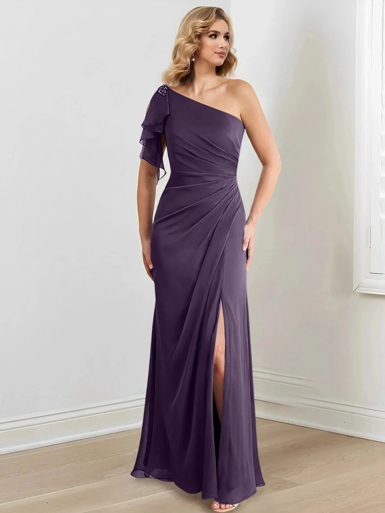 Sheath/Column One-Shoulder Floor-Length Mother of the Bride Dresses - Image 25