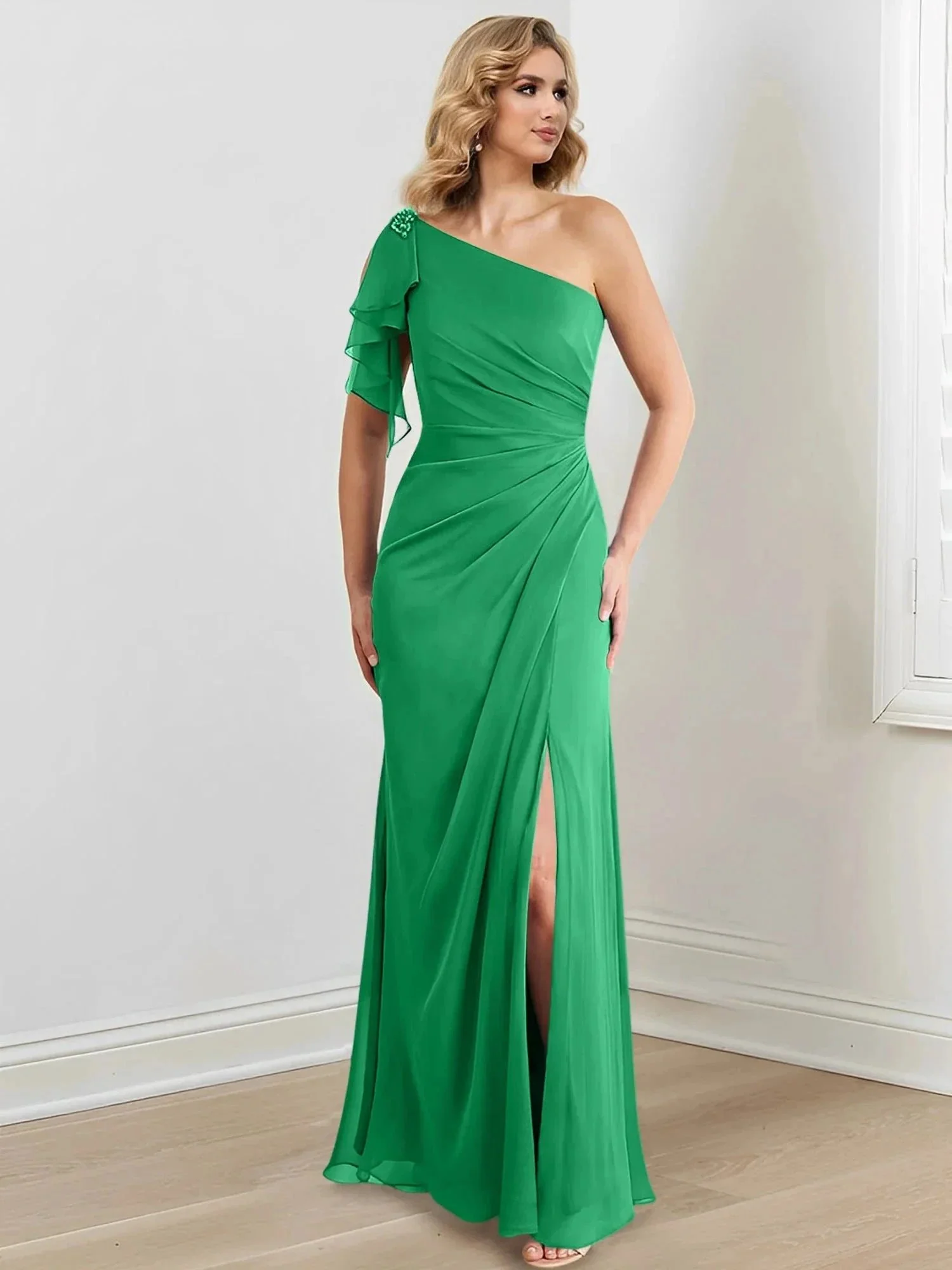 Sheath/Column One-Shoulder Floor-Length Mother of the Bride Dresses - Image 27