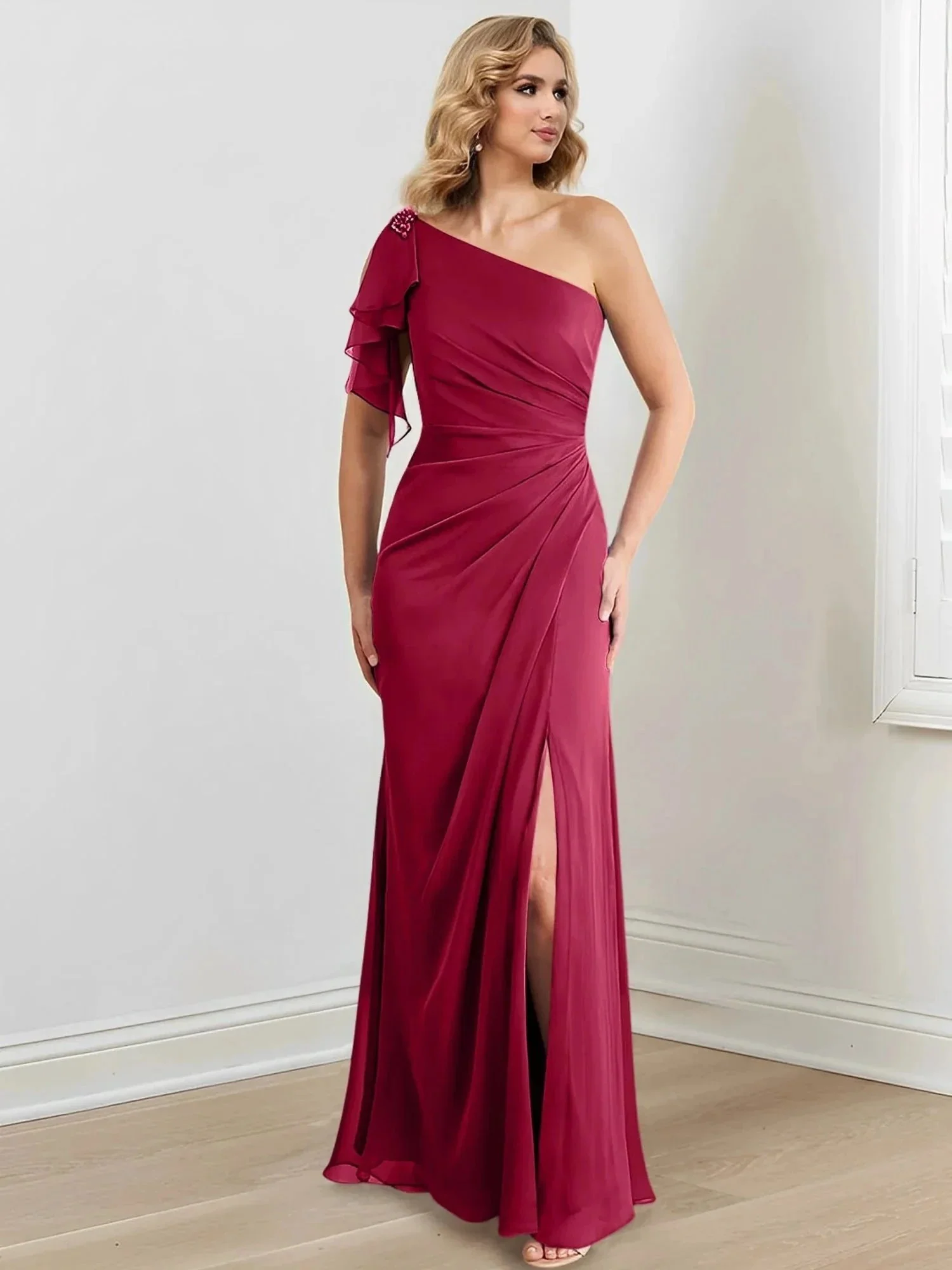 Sheath/Column One-Shoulder Floor-Length Mother of the Bride Dresses - Image 31