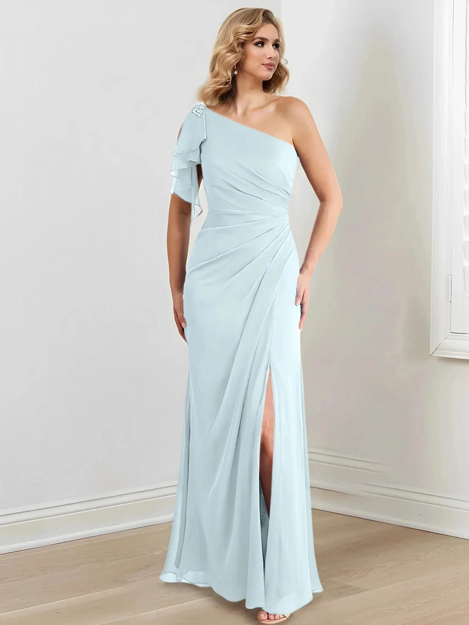 Sheath/Column One-Shoulder Floor-Length Mother of the Bride Dresses - Image 32