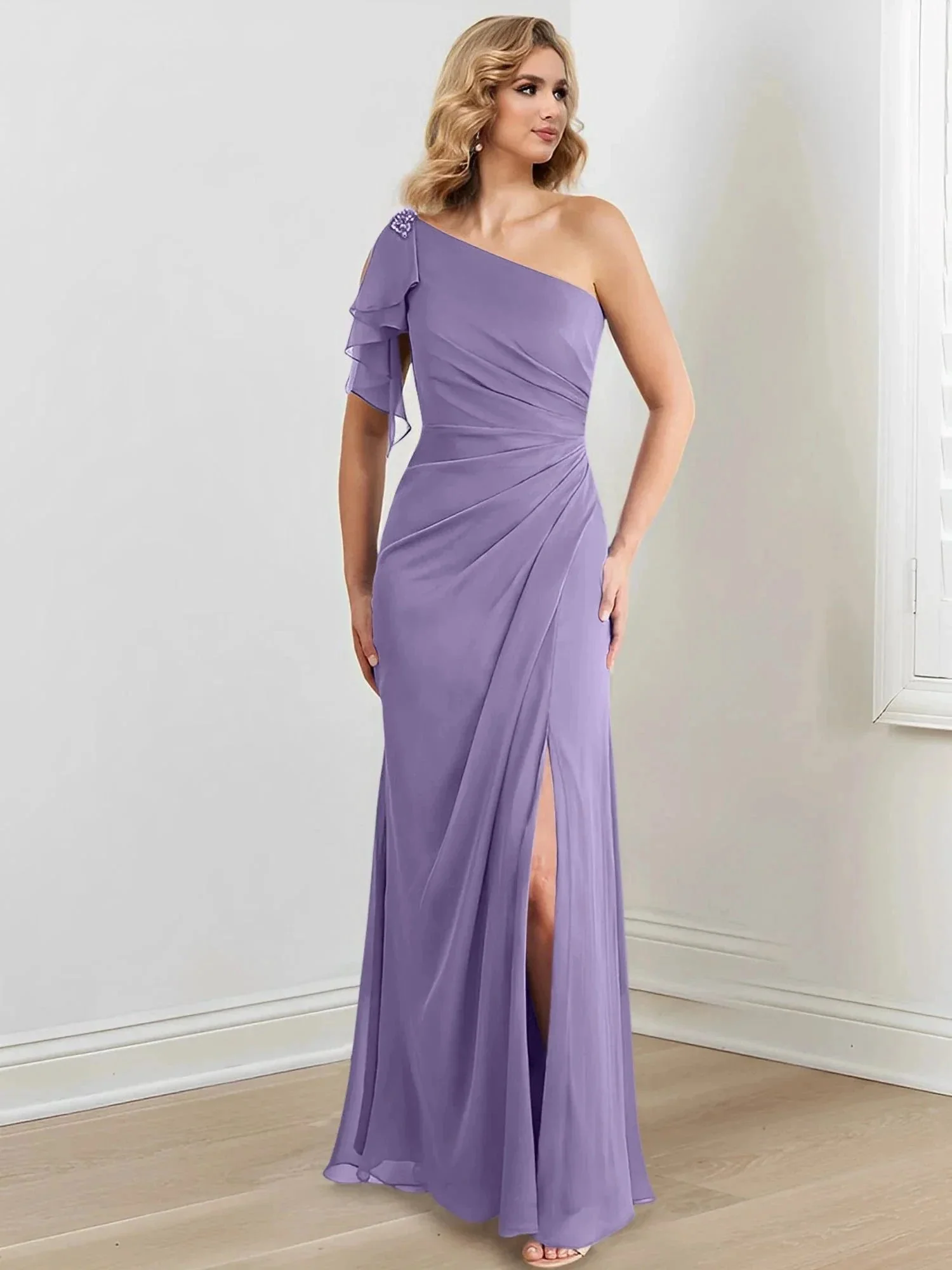 Sheath/Column One-Shoulder Floor-Length Mother of the Bride Dresses - Image 35