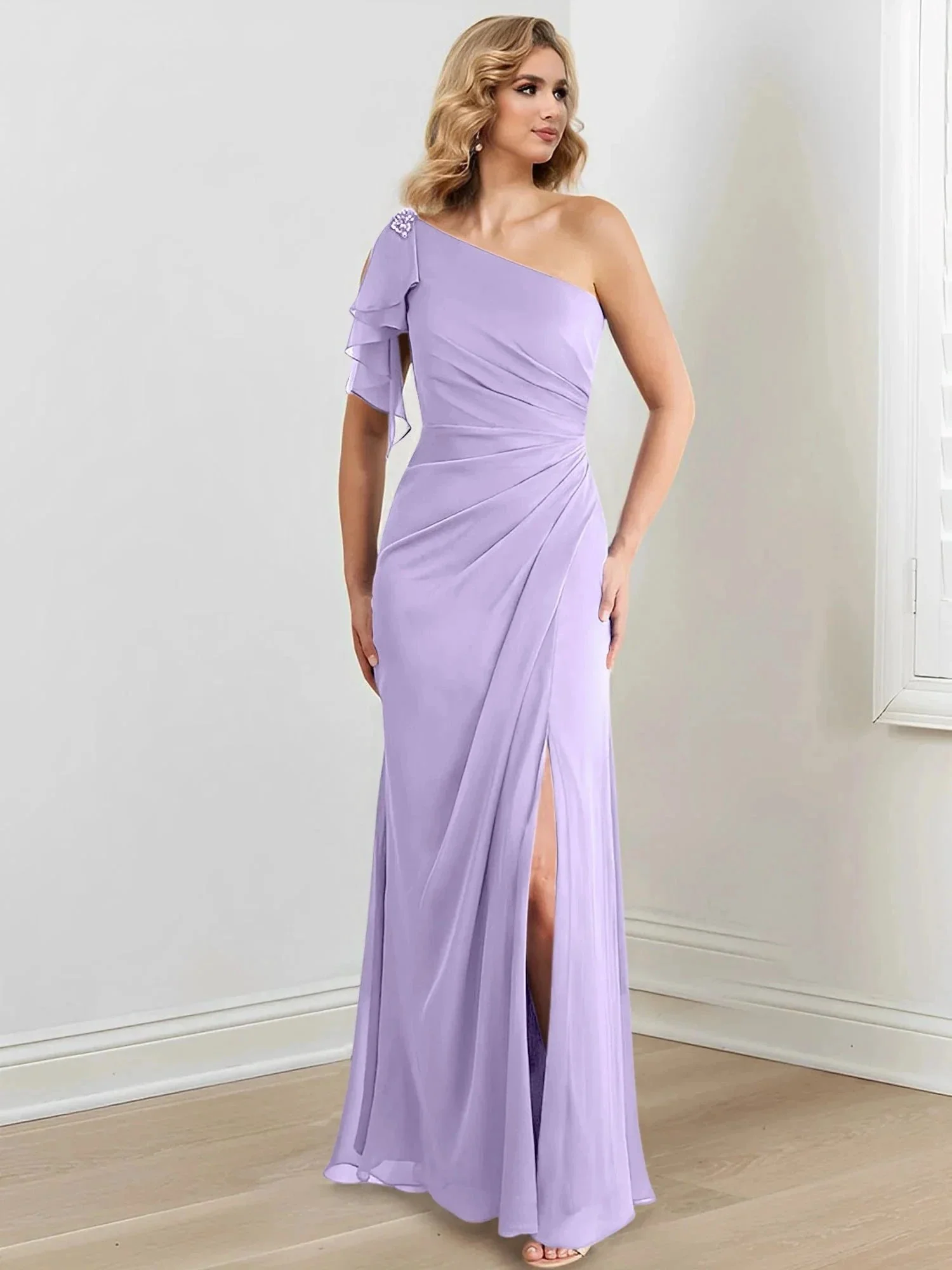 Sheath/Column One-Shoulder Floor-Length Mother of the Bride Dresses - Image 38