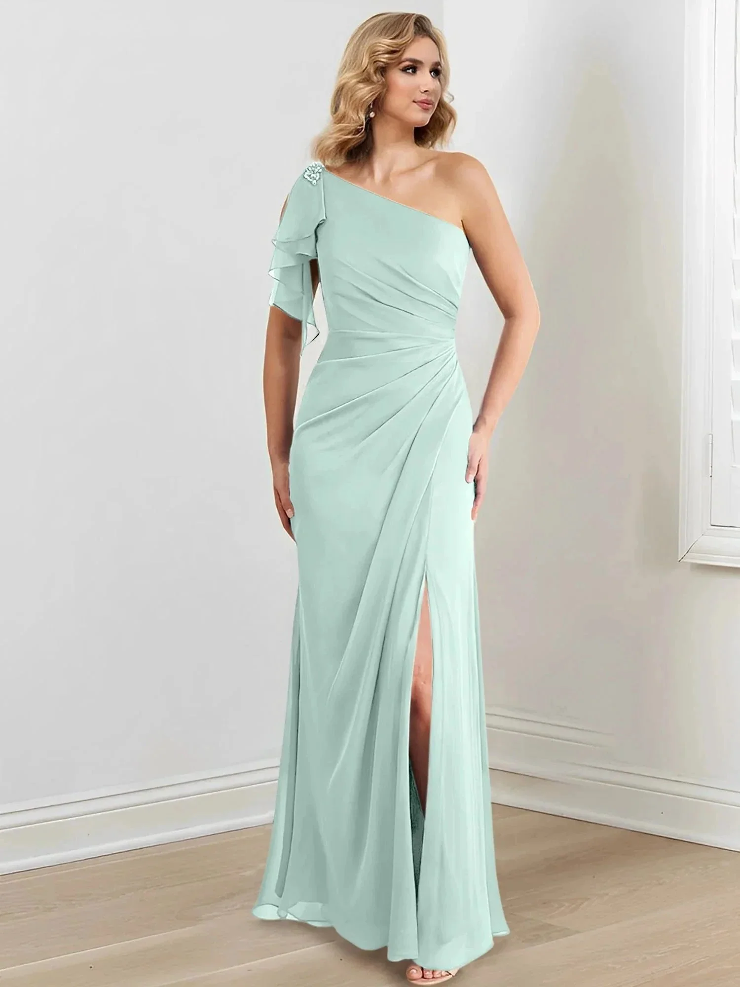 Sheath/Column One-Shoulder Floor-Length Mother of the Bride Dresses - Image 41