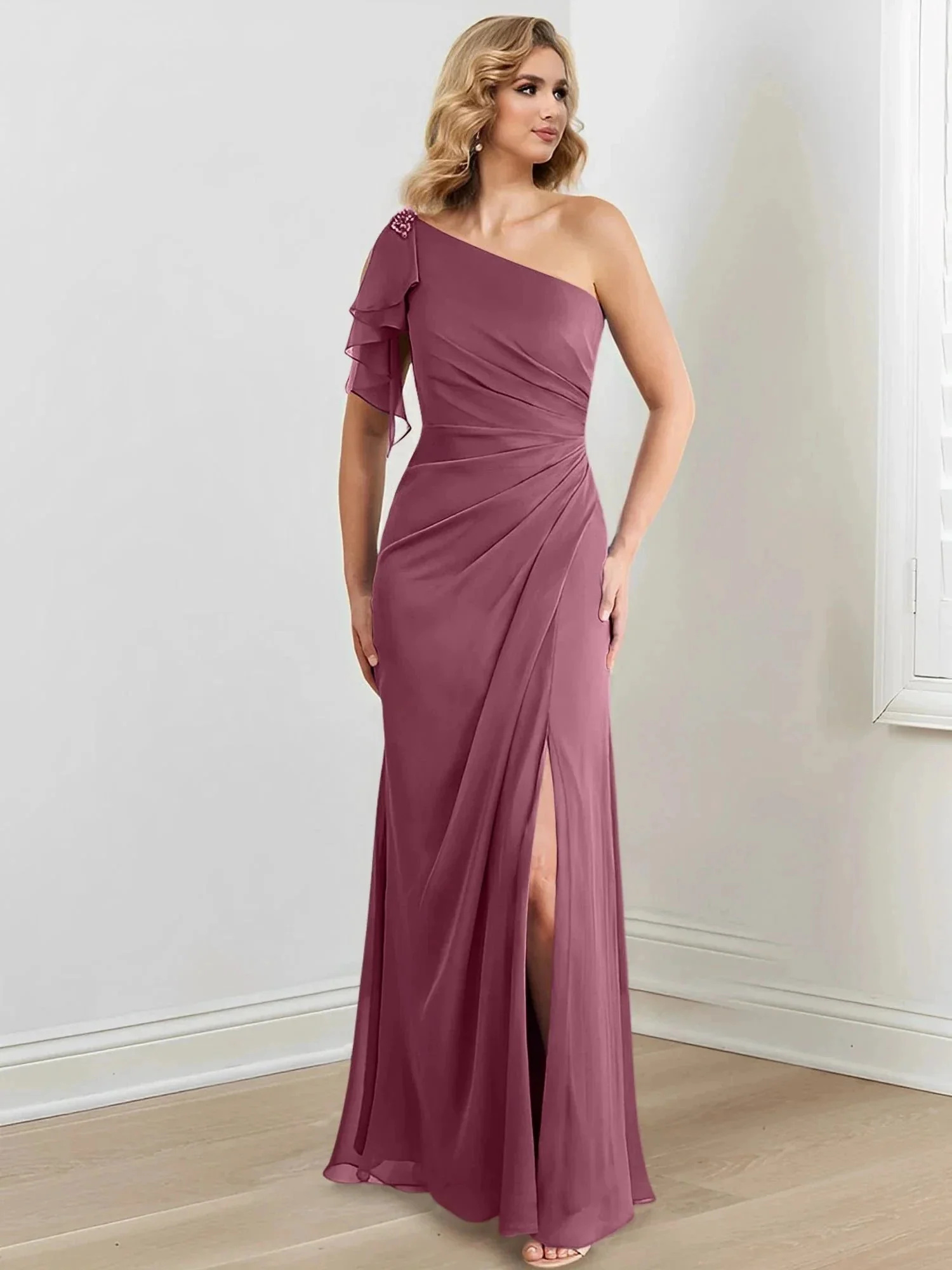Sheath/Column One-Shoulder Floor-Length Mother of the Bride Dresses - Image 42