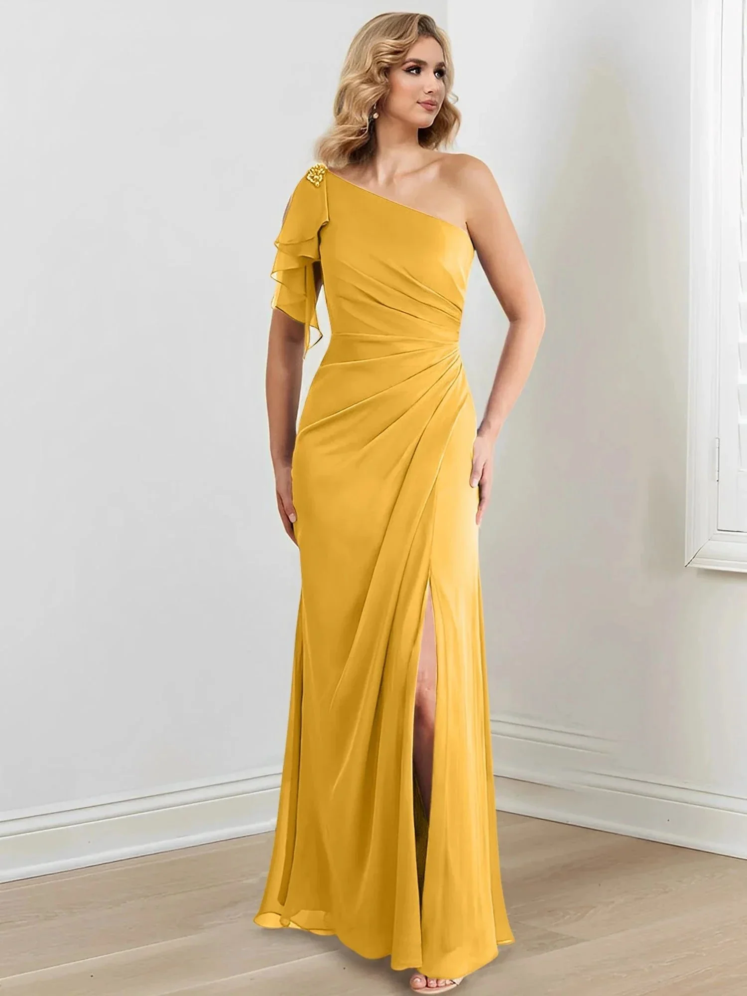 Sheath/Column One-Shoulder Floor-Length Mother of the Bride Dresses - Image 43