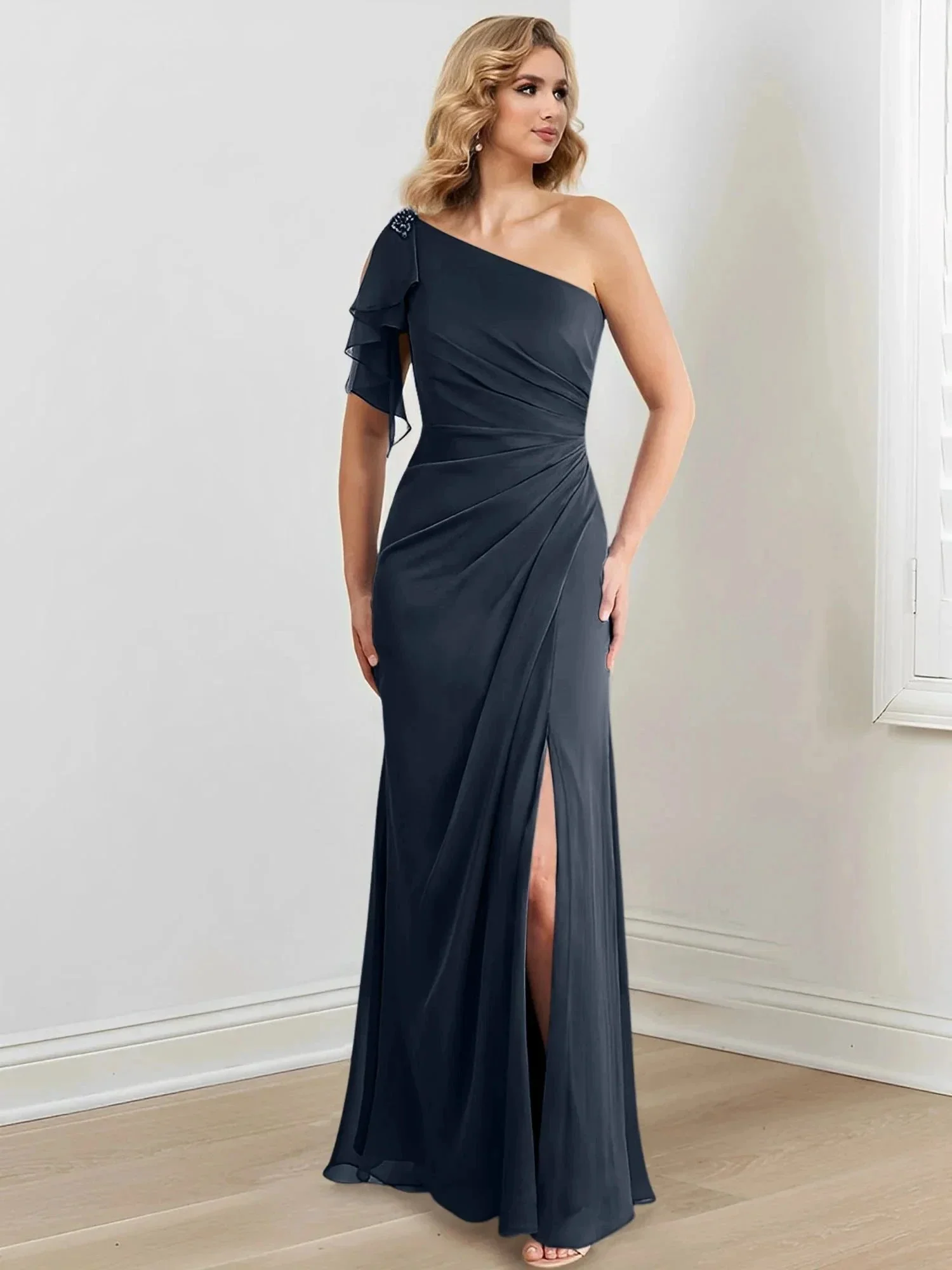 Sheath/Column One-Shoulder Floor-Length Mother of the Bride Dresses - Image 44