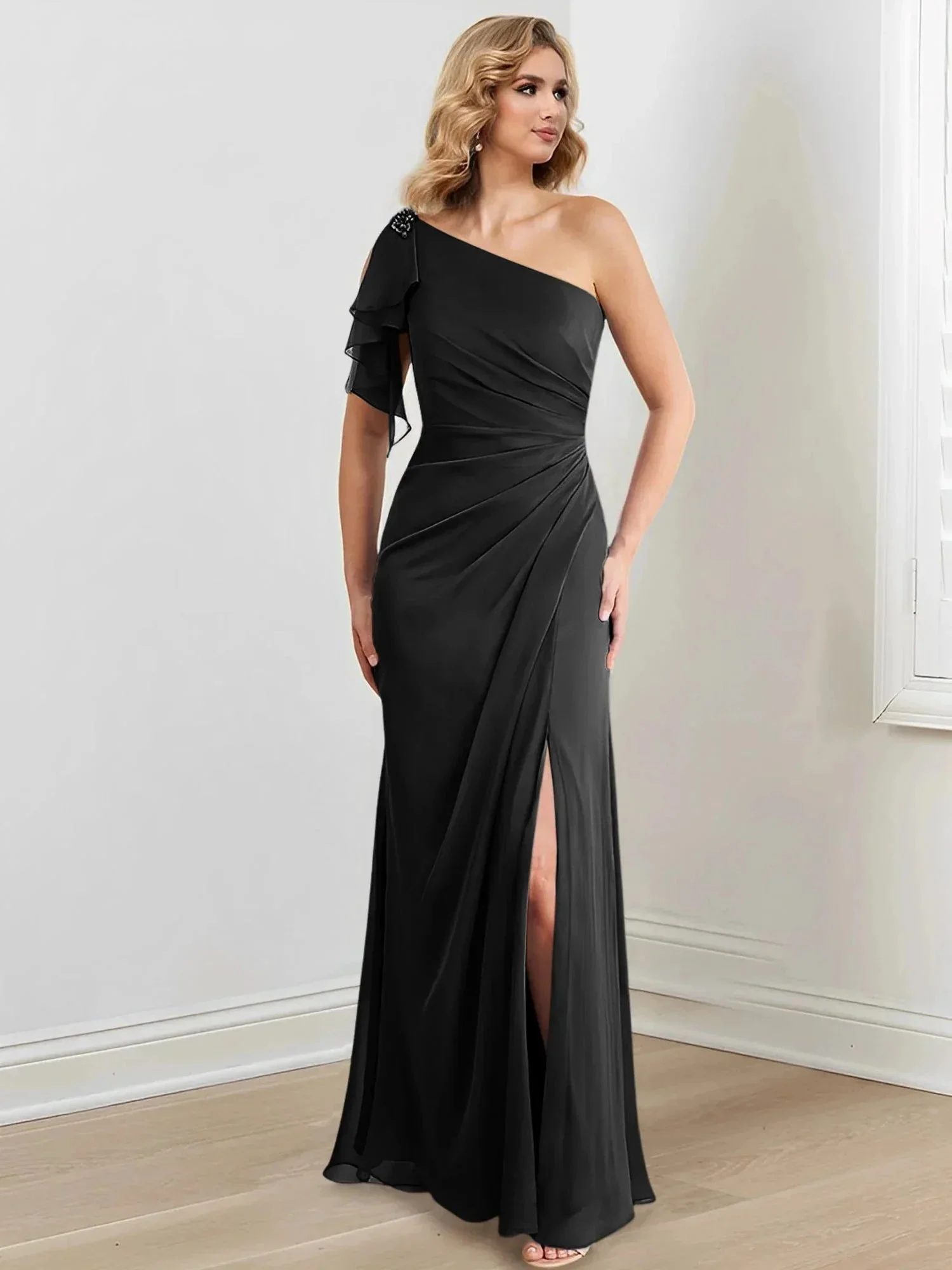 Sheath/Column One-Shoulder Floor-Length Mother of the Bride Dresses - Image 5