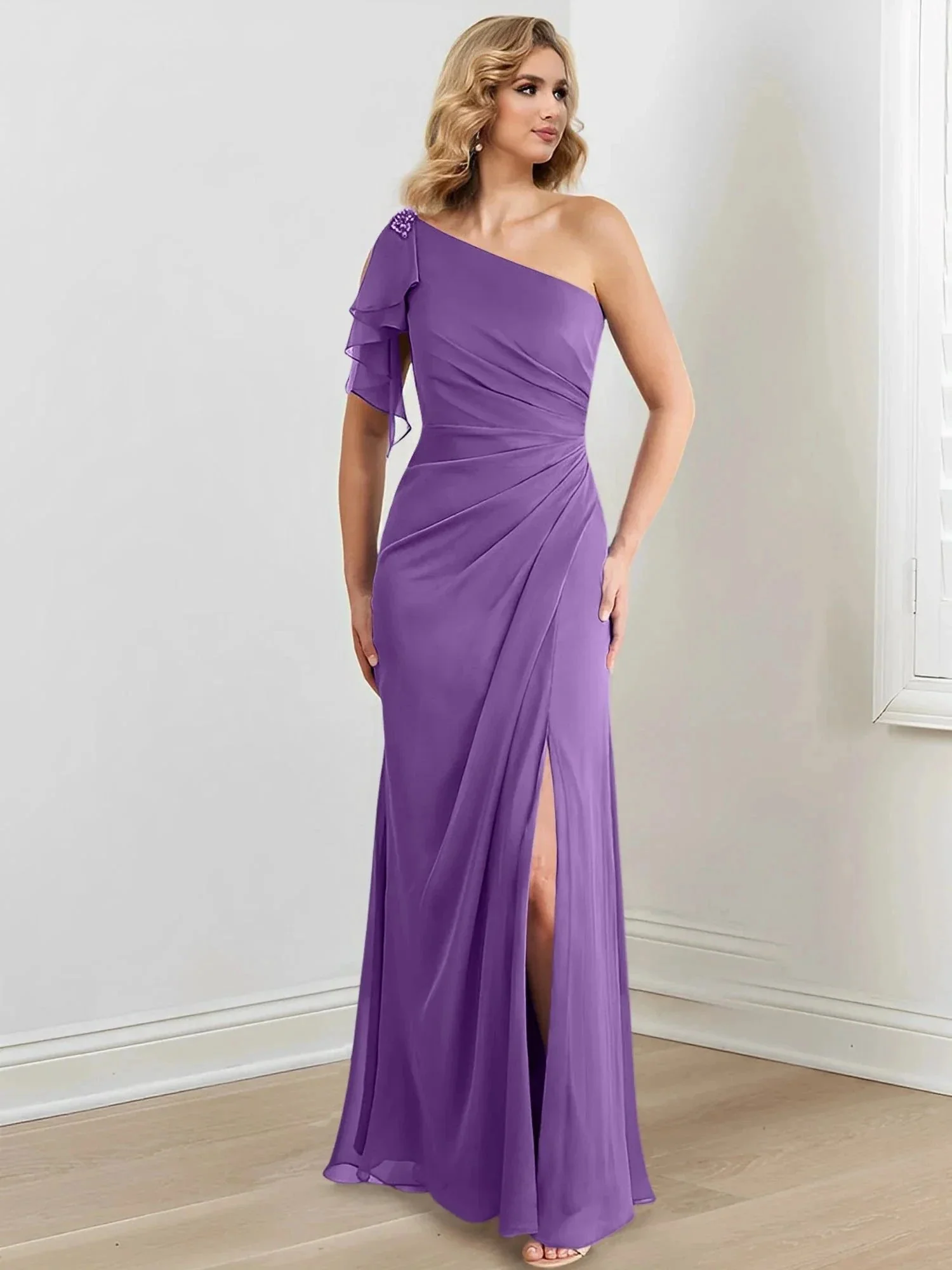 Sheath/Column One-Shoulder Floor-Length Mother of the Bride Dresses - Image 55