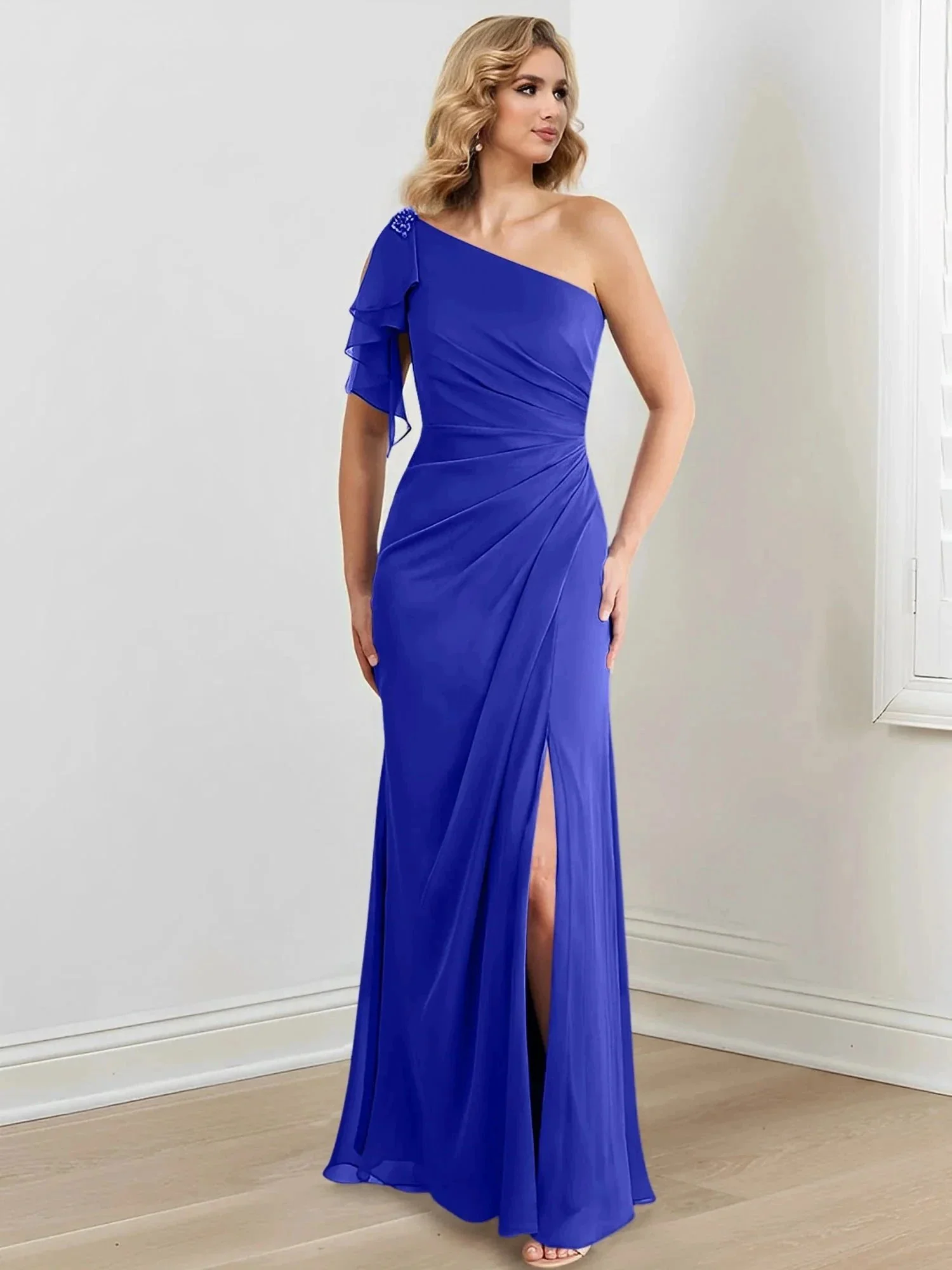 Sheath/Column One-Shoulder Floor-Length Mother of the Bride Dresses - Image 57