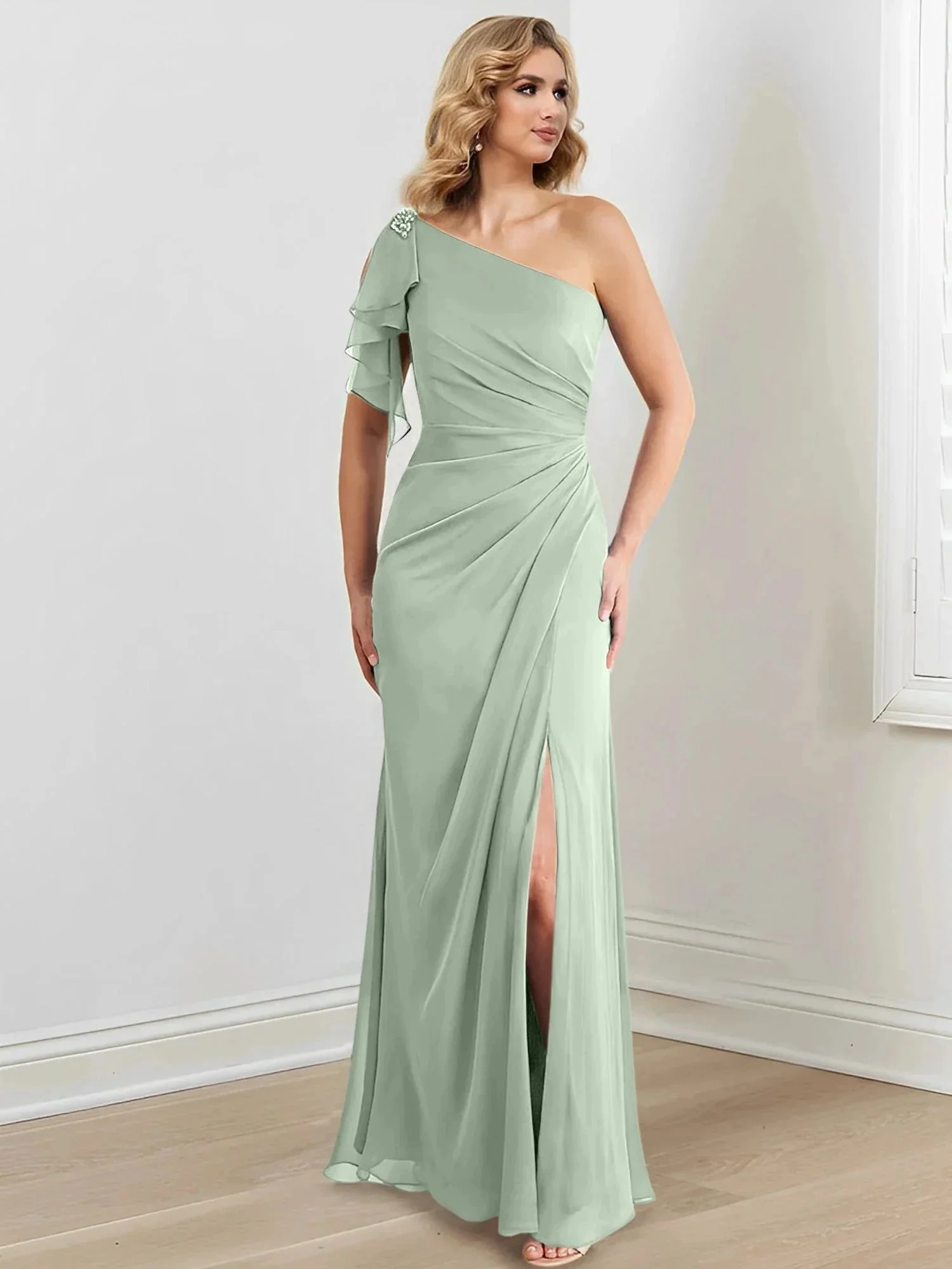 Sheath/Column One-Shoulder Floor-Length Mother of the Bride Dresses - Image 59